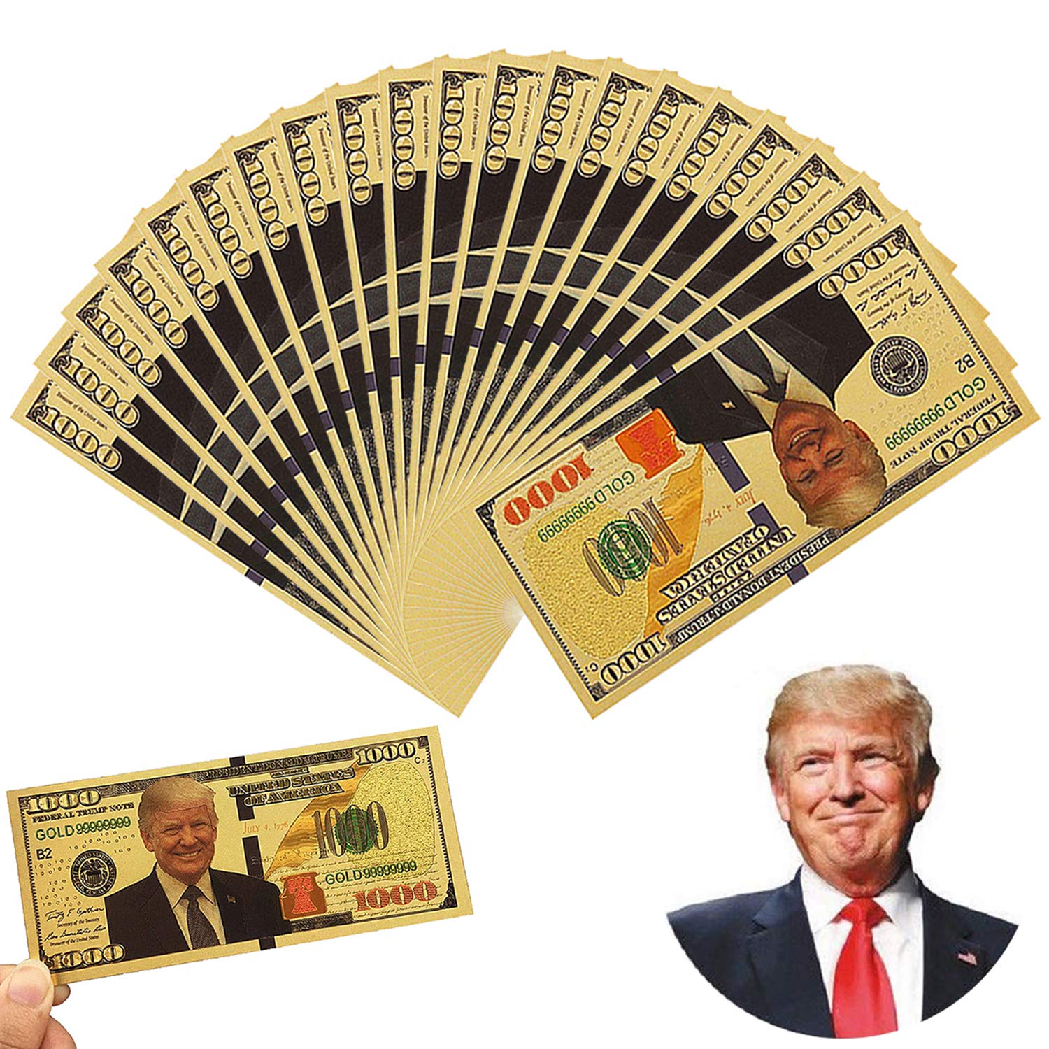 50pk Trump 2020 1000 Dollar Bills - MAGA Novelty Funny Money, Cotton Paper