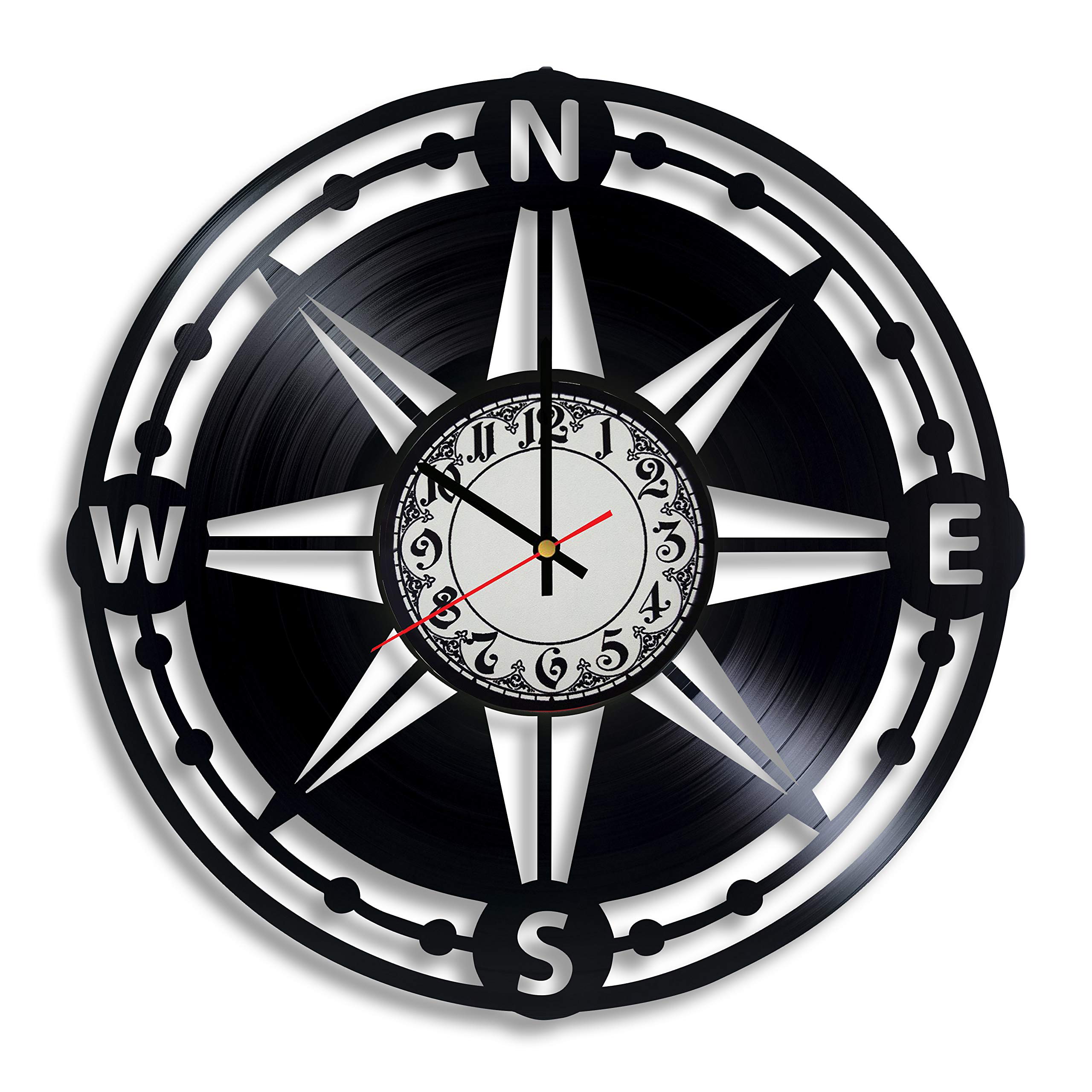 Krykavskyi Art Design Personalized Compass Clock, Compass Watch, Compass Wall Decor, Graduation Gift for her, Compass Vinyl Clock