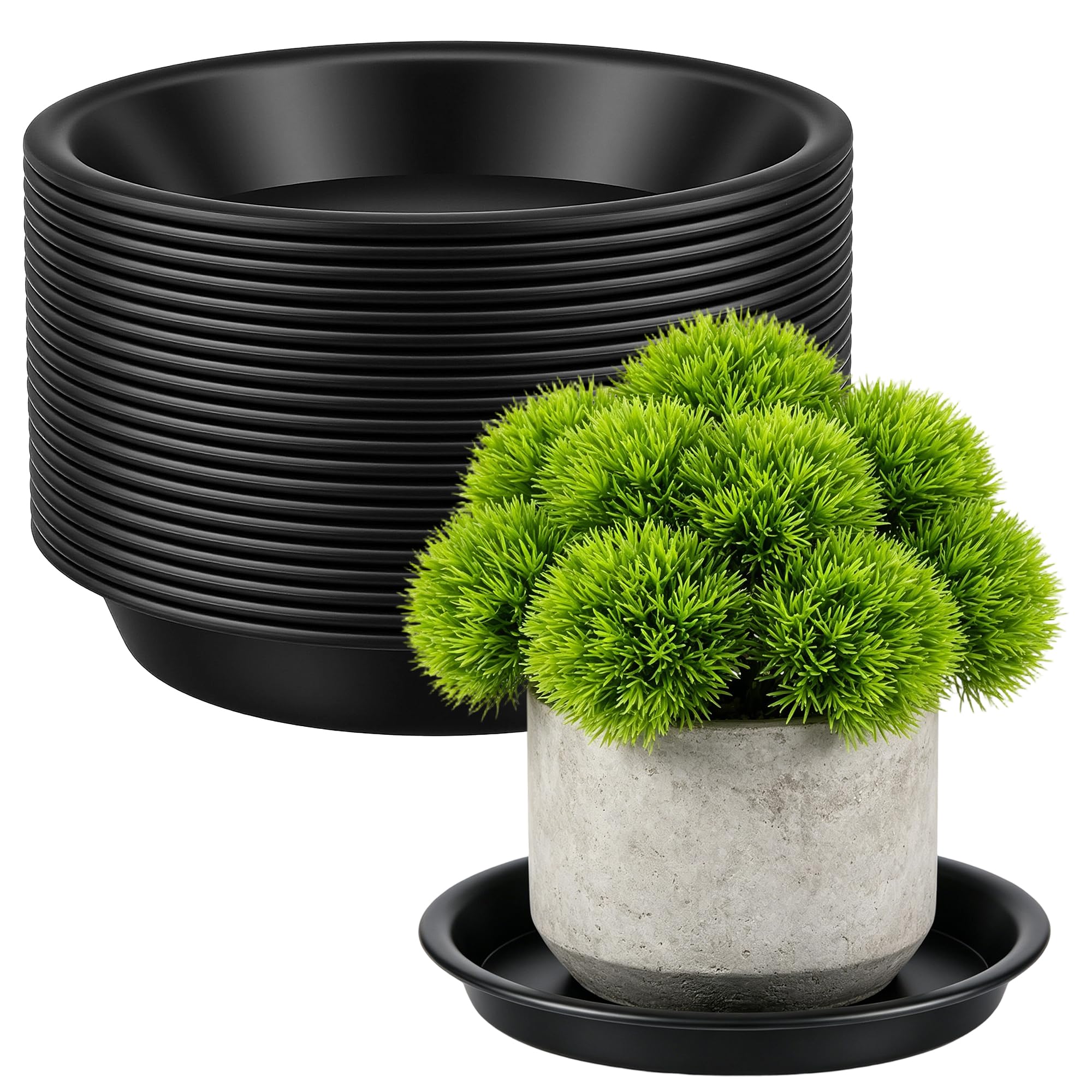 CHIHEUNG 20PCS Plant Pot Saucers, Black Plastic Plant Saucers, Plant Pot Trays for Indoor and Outdoor Use