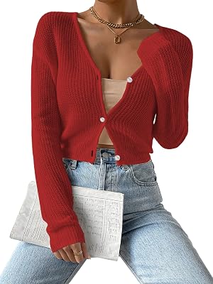 Verdusa Womens Drop Shoulder Long Sleeve Button Up Knit Cardigan Sweater
