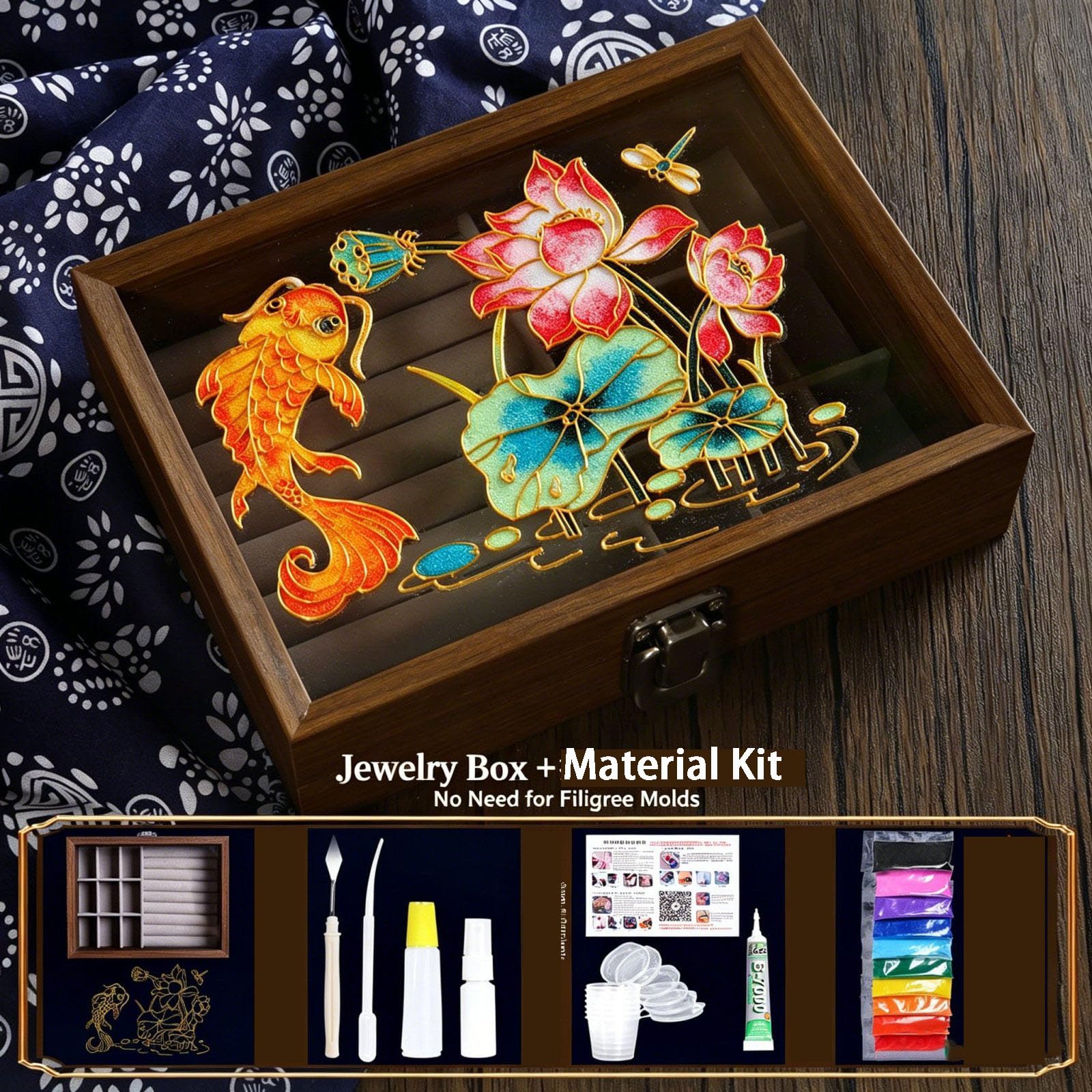 Set Fai-da-Te Scatola di Gioielli in Smalto cloisonné, Set Artigianale Tradizionale Senza Filigrana per Adulti, per Decorazioni Domestiche, Feste,2,20 * 15 * 5.2cm