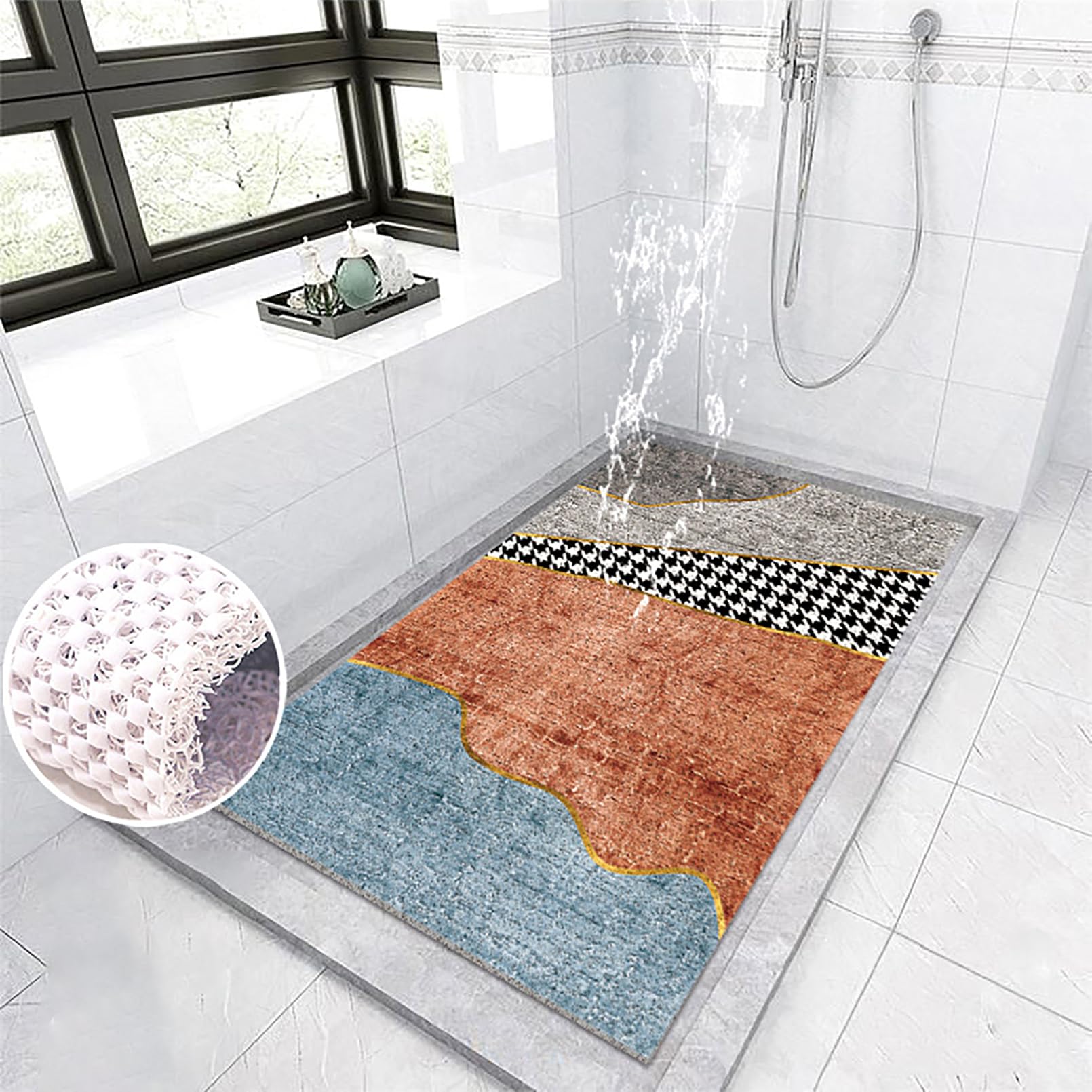 Tappetino da doccia antiscivolo in PVC, colorato, con ganci, permeabile all'acqua, 40 x 60 cm, ideale per ambienti umidi