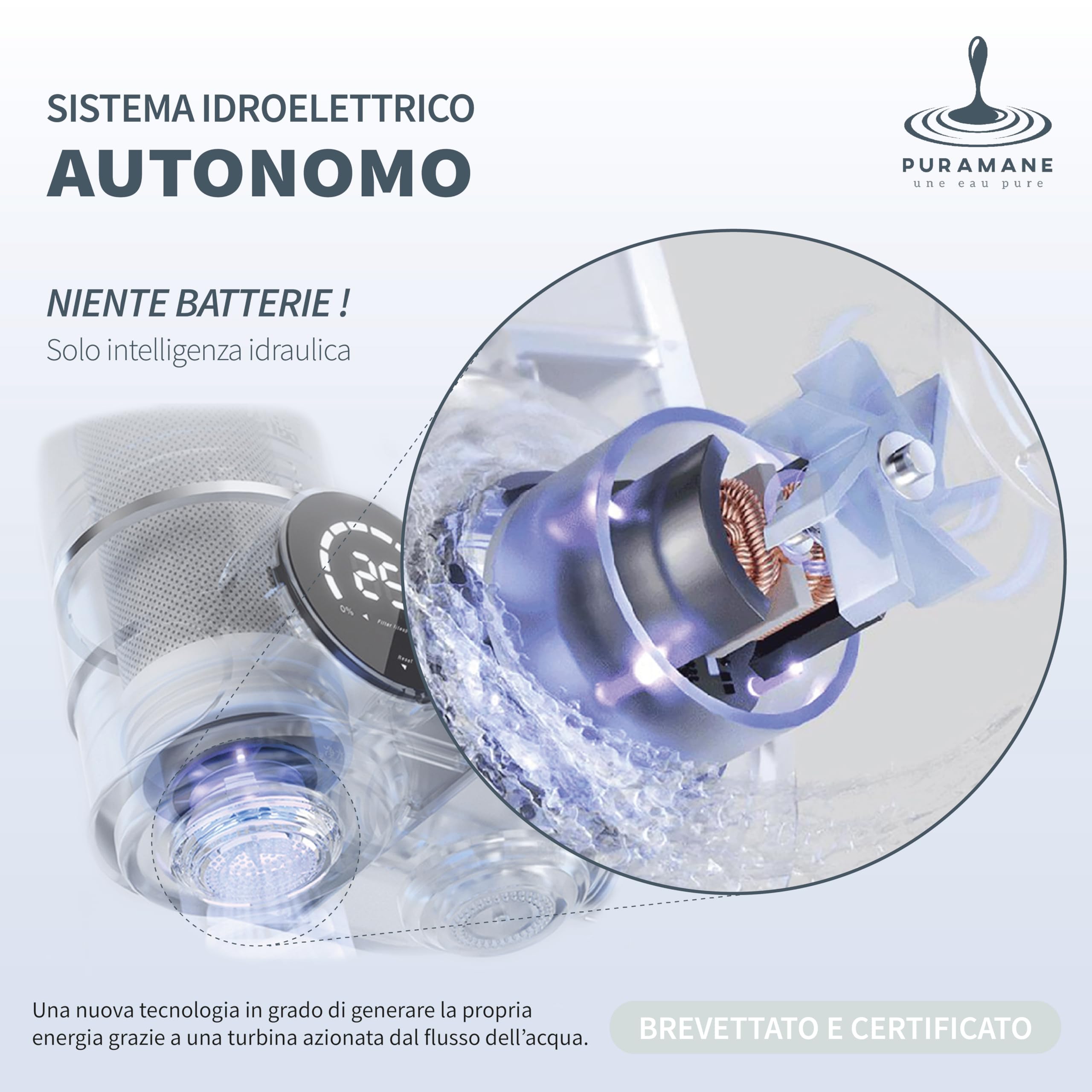 Filtro Acqua Rubinetto cucina, purificatore acqua, filtri carbone attivo, tecnologia UV, multi-stadio, schermo LED, filtrazione istantanea anti calcare (sistema + 1 cartuccia filtrante)