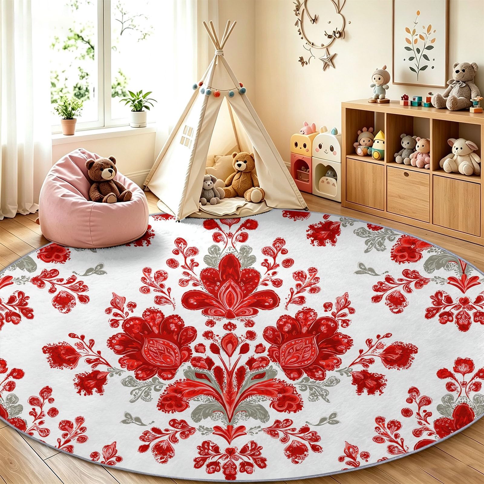 Generisch Alfombra redonda bordada vintage nostálgica, lavable, 120 cm
