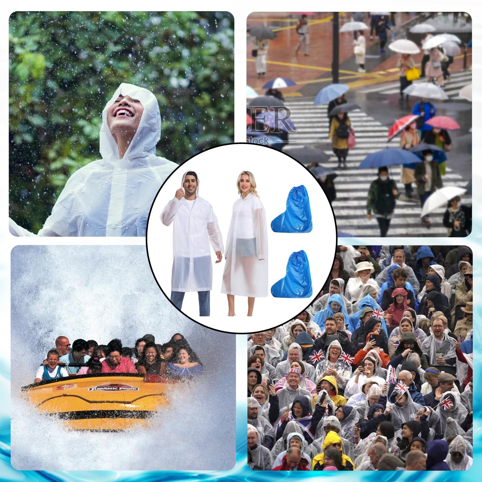 4 Stück Rain Poncho, Festival Regenponcho, Regencape Durchsichtig, Regenponcho Durchsichtig, Für Wandern Camping Radfahren Reisen, 2 Stück Damen Herren Wasserdicht