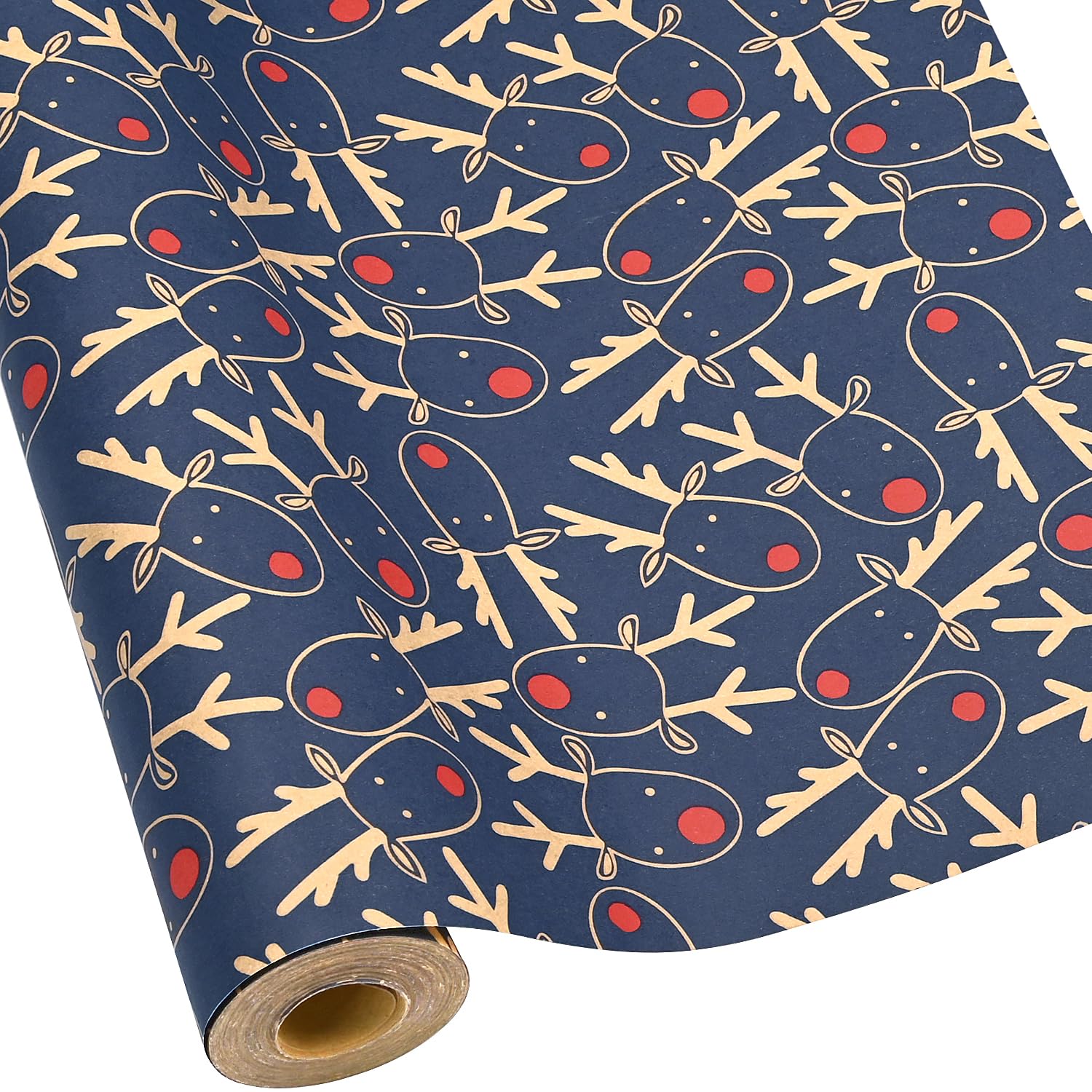 FMDPZUP Christmas Wrapping Paper Roll,12m *43cm Blue Deer Head Xmas Eco Wrapping Paper Kraft Blue Paper Perpect for Christmas