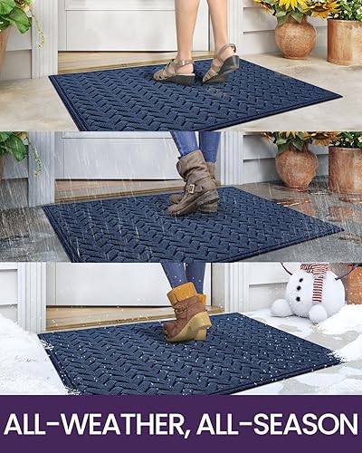 Miniatura 4 de DEXI Tapete para puerta delantera, para entrada al aire libre, resistente, impermeable, de perfil bajo, 23 x 35 pulgadas, color azul marino