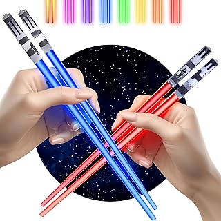 Lightsaber Chopsticks – LED Light-Up Reusable Sushi Utensils | Blue Jedi and Red Sith Color Glow, Battery Included | Fun Star Wars-Inspired Gift for Kids & Adults