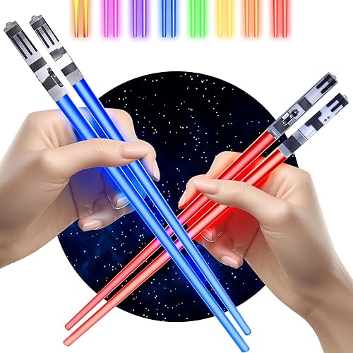 Lightsaber Chopsticks – LED Light-Up Reusable Sushi Utensils | Blue Jedi and Red Sith Color Glow, Battery Included | Fun Star Wars-Inspired Gift for Kids & Adults