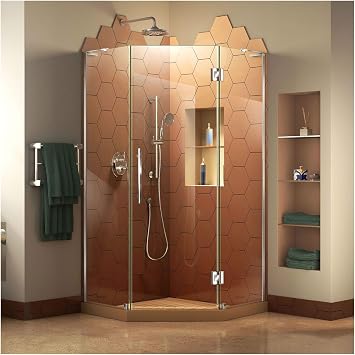 DreamLine Prism Plus 38 in. x 72 in. Frameless Neo-Angle Hinged Shower Enclosure in Chrome, SHEN-2638380-01