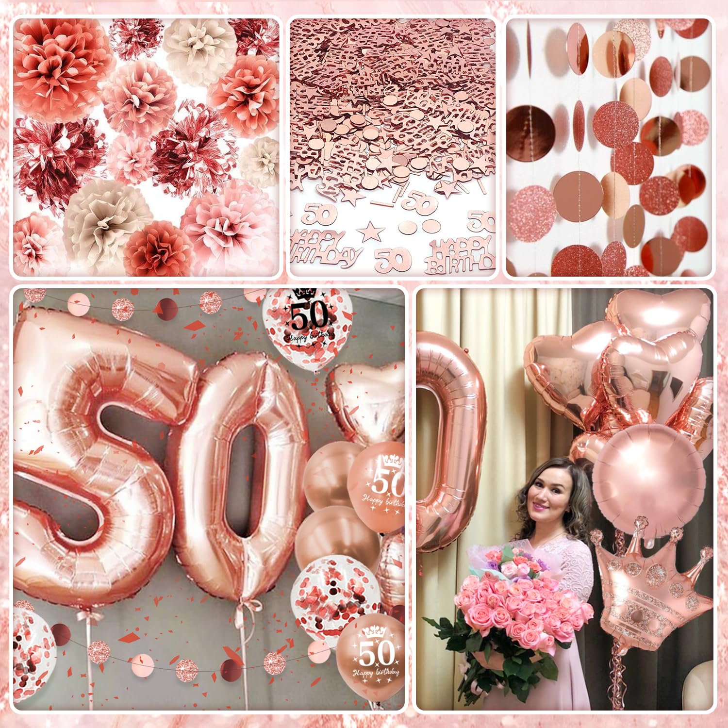Allecta - Verjaardagsdecoratie voor 50e verjaardag vrouwen - Roségoud