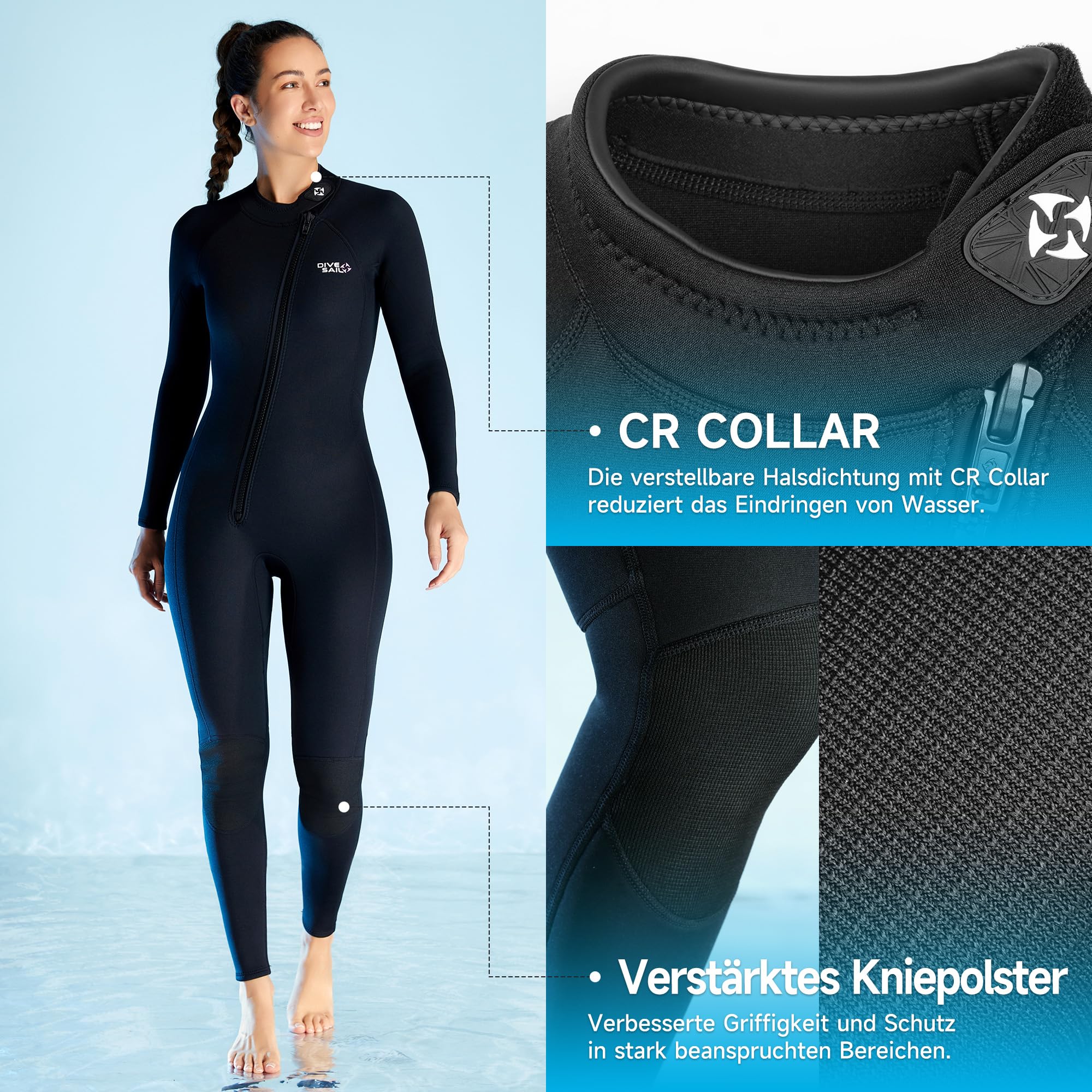 Neoprenanzug 1,5mm Vollanzug Frontreißverschluss Tauchen Surfen | Elastisches Stretch Neopren Taucheranzug 1.5 mm dick geeignet für Tauchen Surfen Schwimmen und alle gängigen Wassersportarten