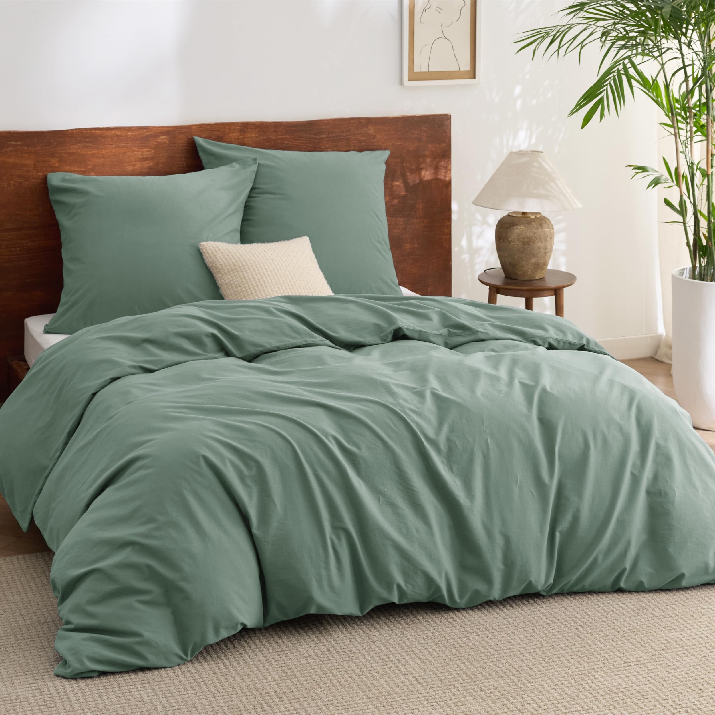 BEDSURE Bettwäsche Gewaschene Baumwolle Bettbezug - Bettwäsche-Sets mit 2 Kissenbezüge 80x80 cm, Ähnliche Textur wie Washed Leinen, Oeko-TEX Bedding mit Reißverschluss