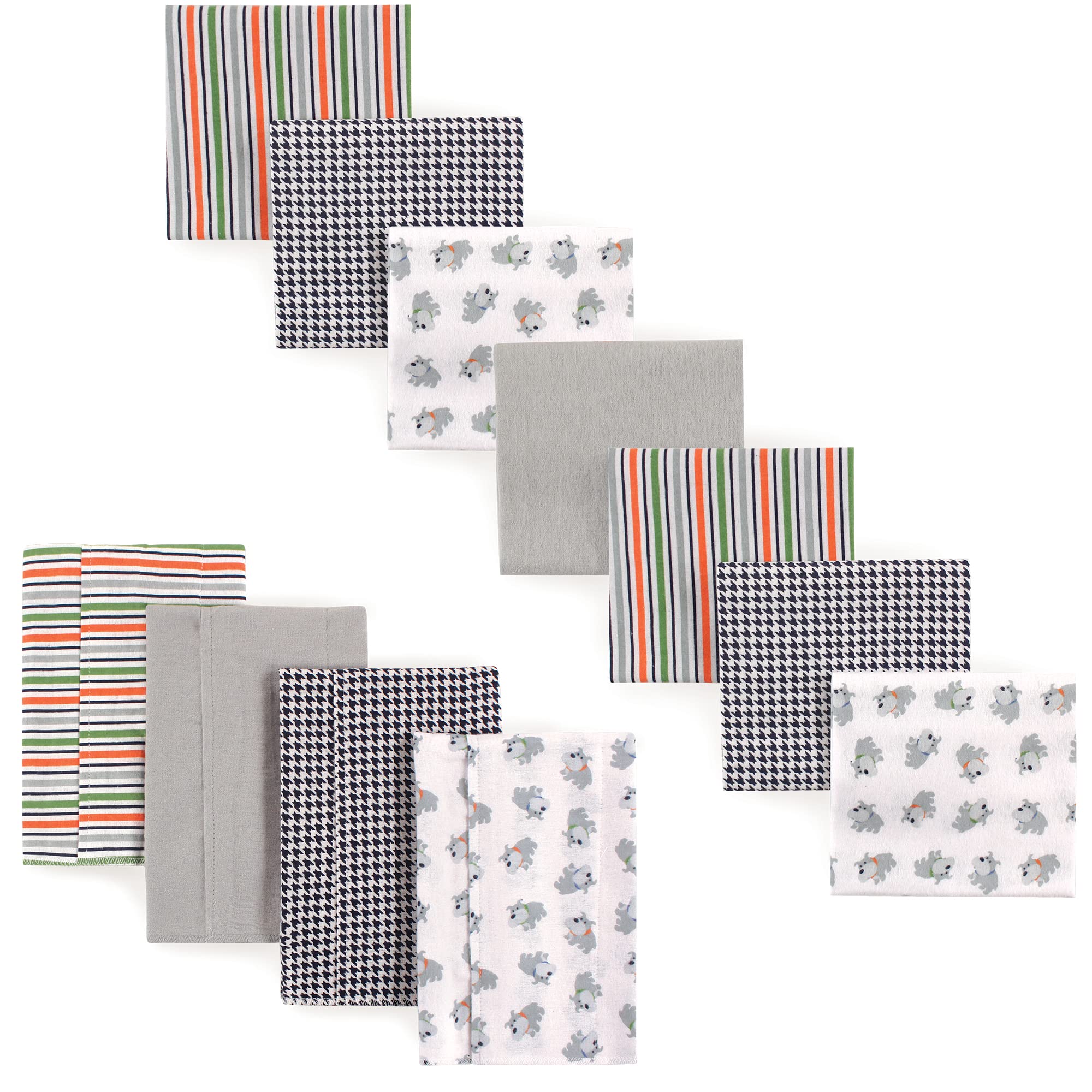 Luvable Friends Unisex Baby Cotton Flannel Burp Cloths and Receiving Blankets, 11-Piece, Dog, One Size