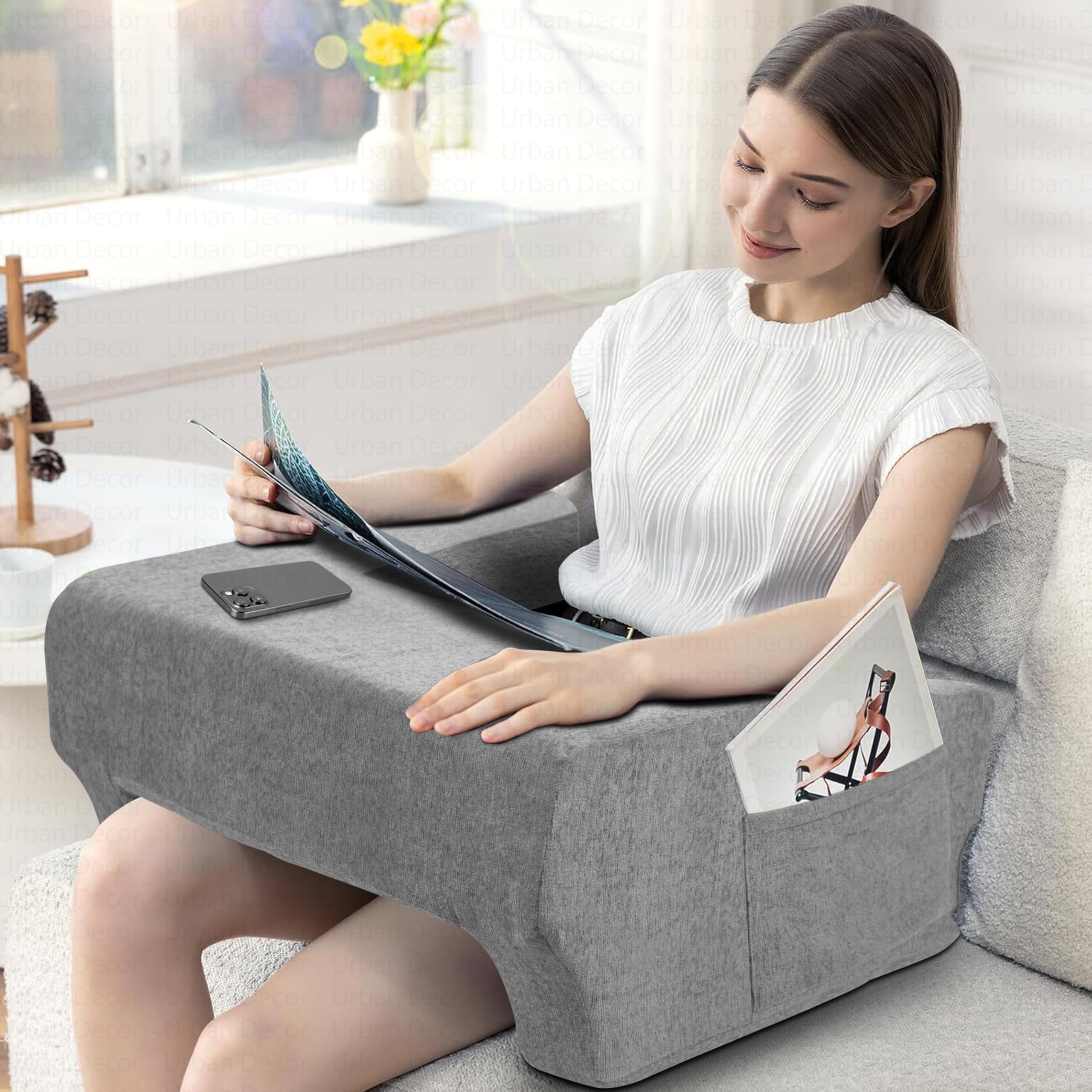Urban Decor Lap Desk Pillow | Portable Computer Table & Laptop Lap Desk for Sofa, Bed, | Ergonomic Gaming Desk Table with Arm Rest | Work Desk Accessories for Reading, |Grey Color