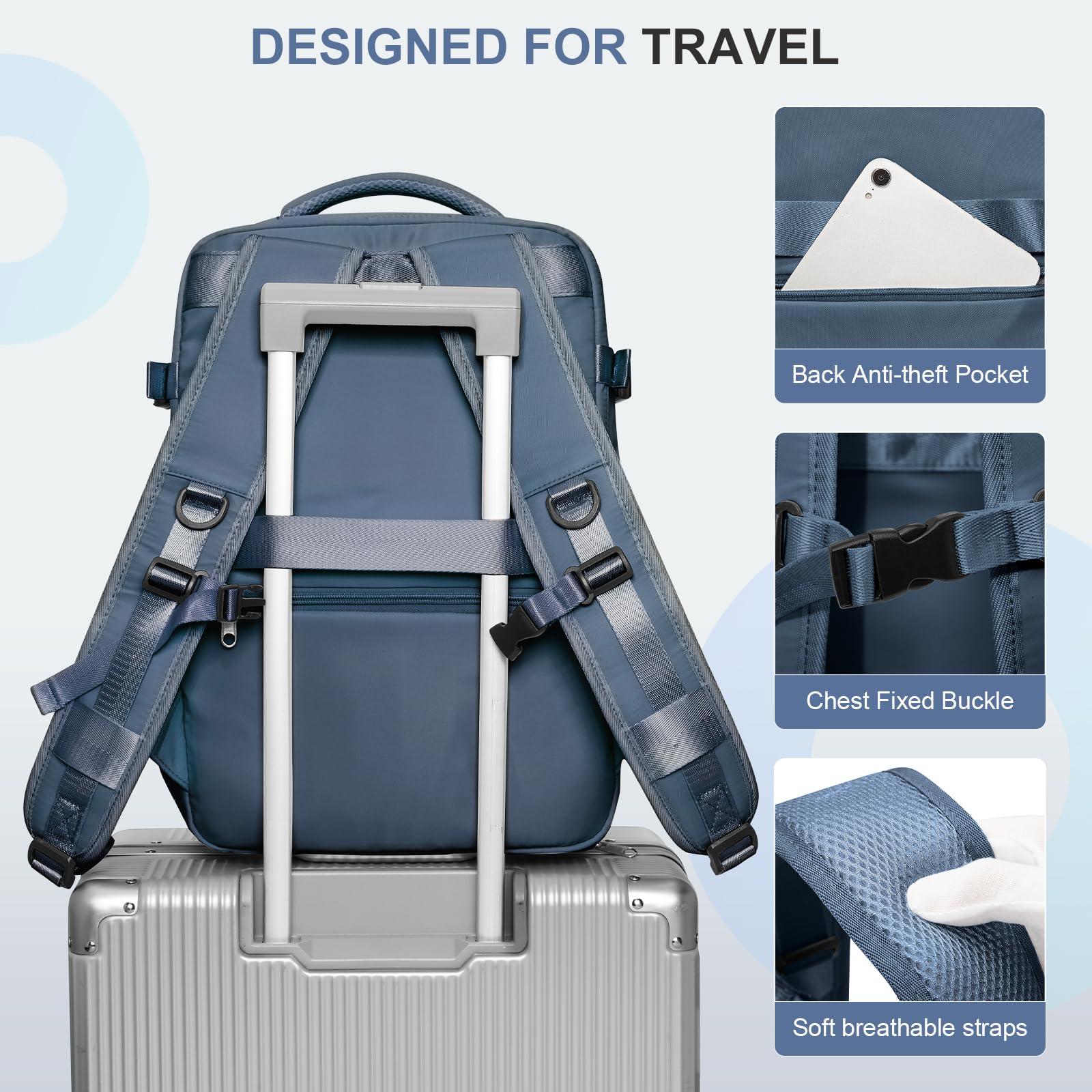 BOXSAM Zaino Ryanair 40x20x25 Bagaglio a Mano Zaino Borsa da Cabina per Easyjet 45x36x20 Impermeabile Zaino da Viaggio Aereo Donna Travel Backpack