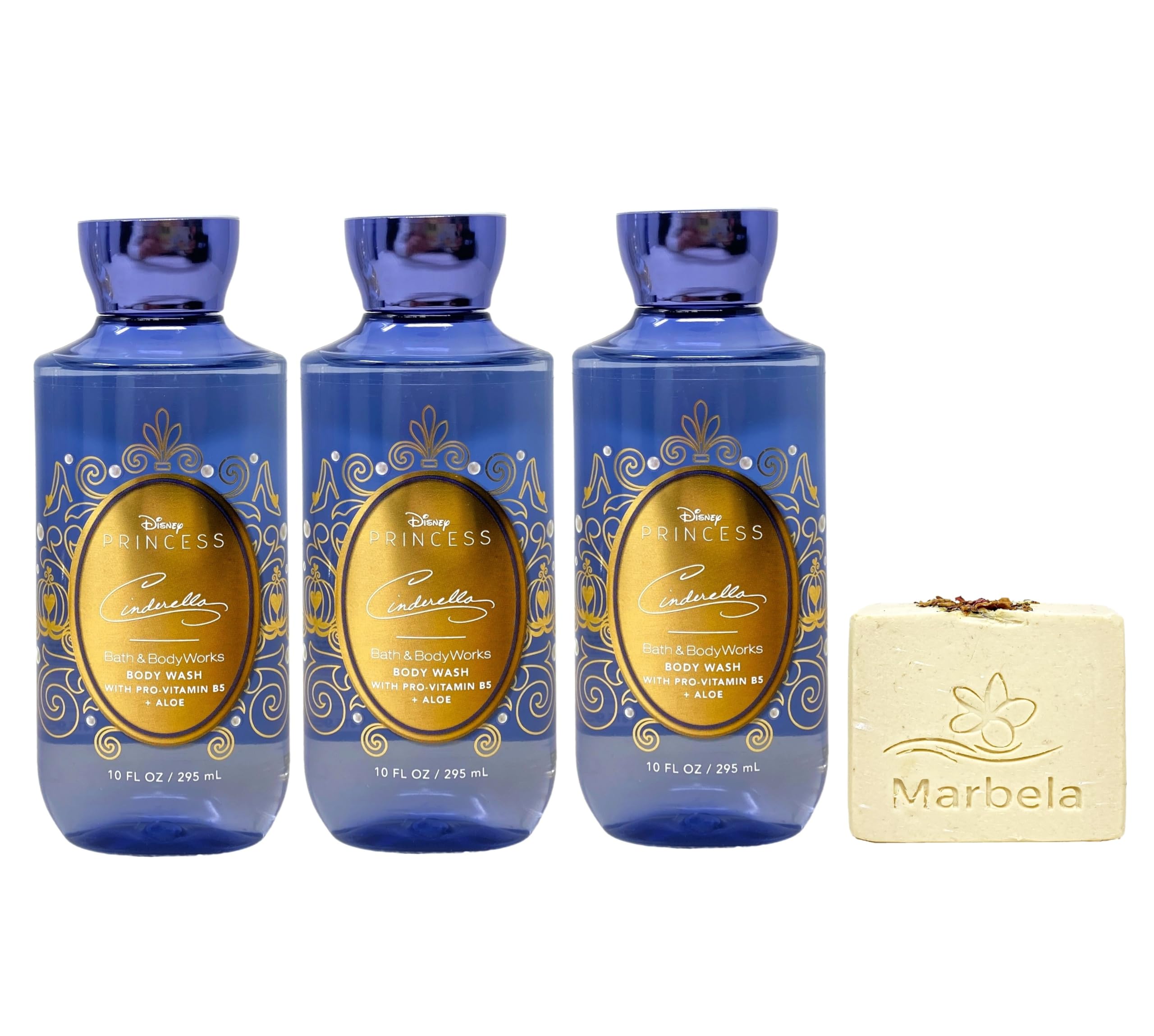 Limited Edition Princess Collection Cinderella 3 Pack Body Wash Bundle with a Creamy Rose Bar Soap - Full Size