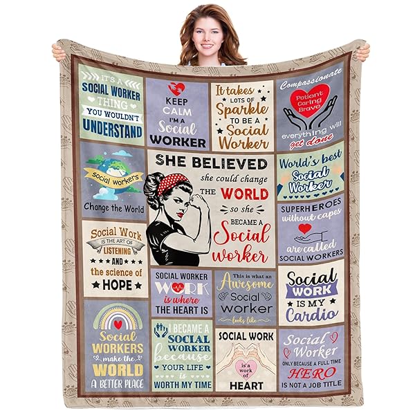 PIUFAM Social Worker Gifts for Women, Social Worker Office Decor, Social Workers Graduation Gift, Social Workers Blanket on Birthday Christmas Thanksgiving 60x80 in