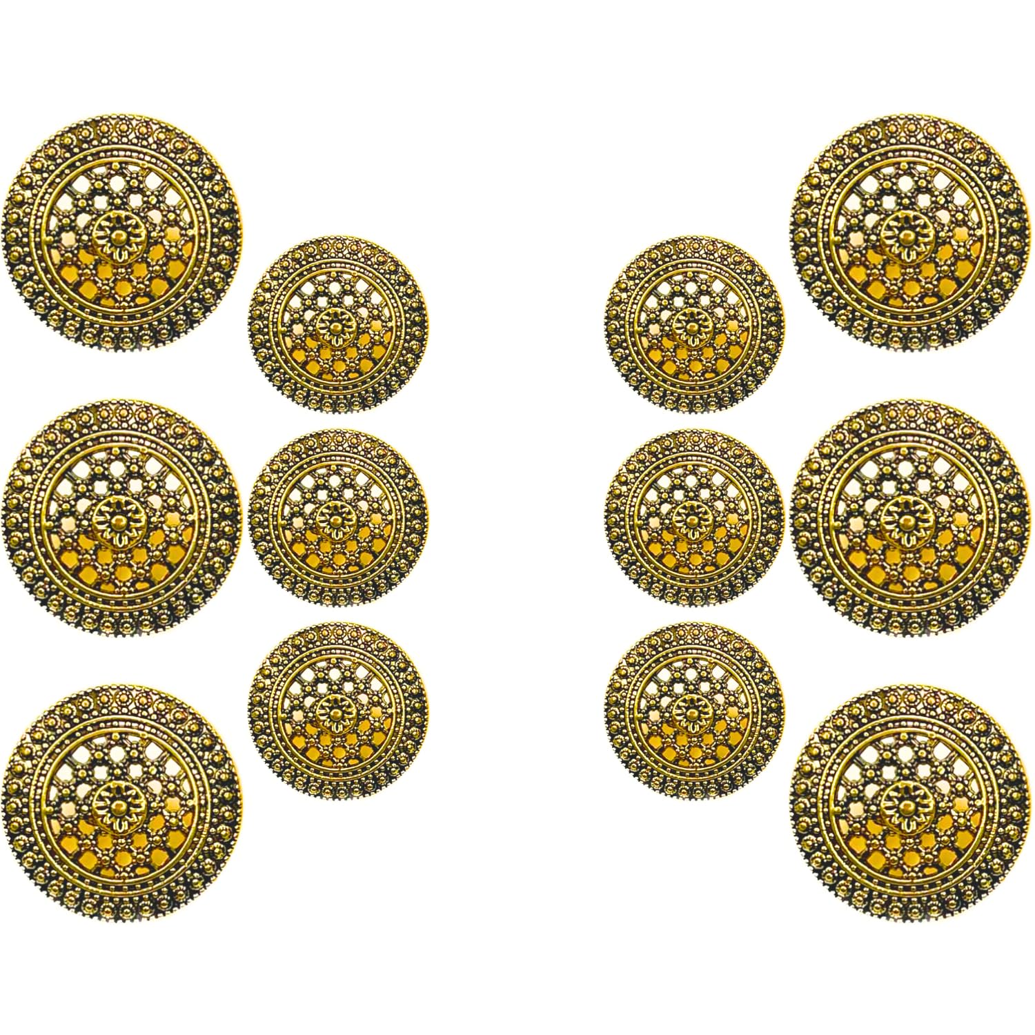 Ani Accessories Net Design Metal Shank Button for Coat Blazer Suit, Sherwani, and Bandhgala Indian Dresses Sports Coat Uniform Jacket (Pack of 12 6 Big 6 Small, Antique Golden)-picture-54