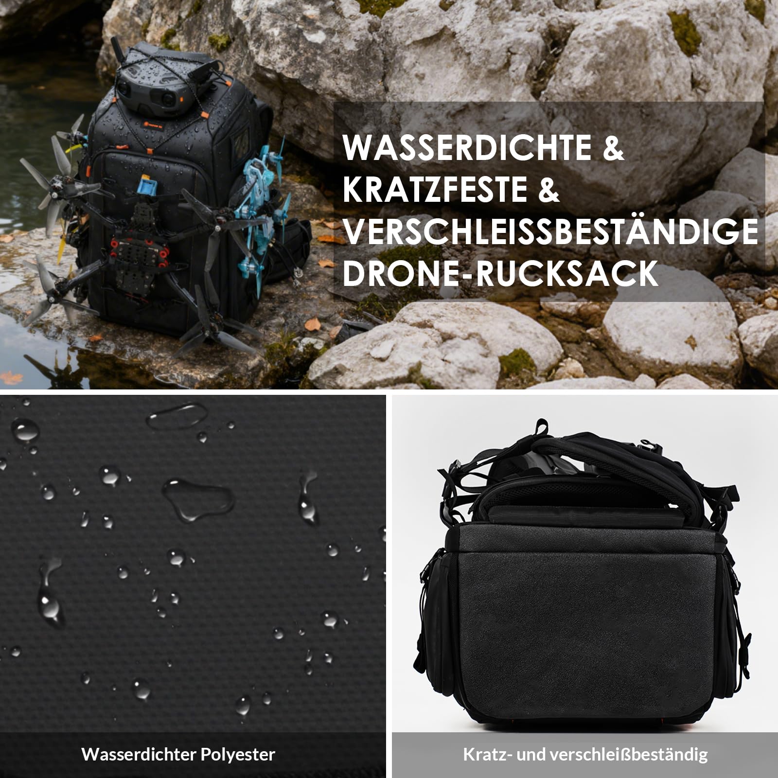 TARION Flightpro FPV Drohnen Rucksack Kamerarucksack Rucksacktasche | Professionelle Rucksack für FPV Racing Quadcopter Brille DJI-Fernbedienung Zubehör Schwarz