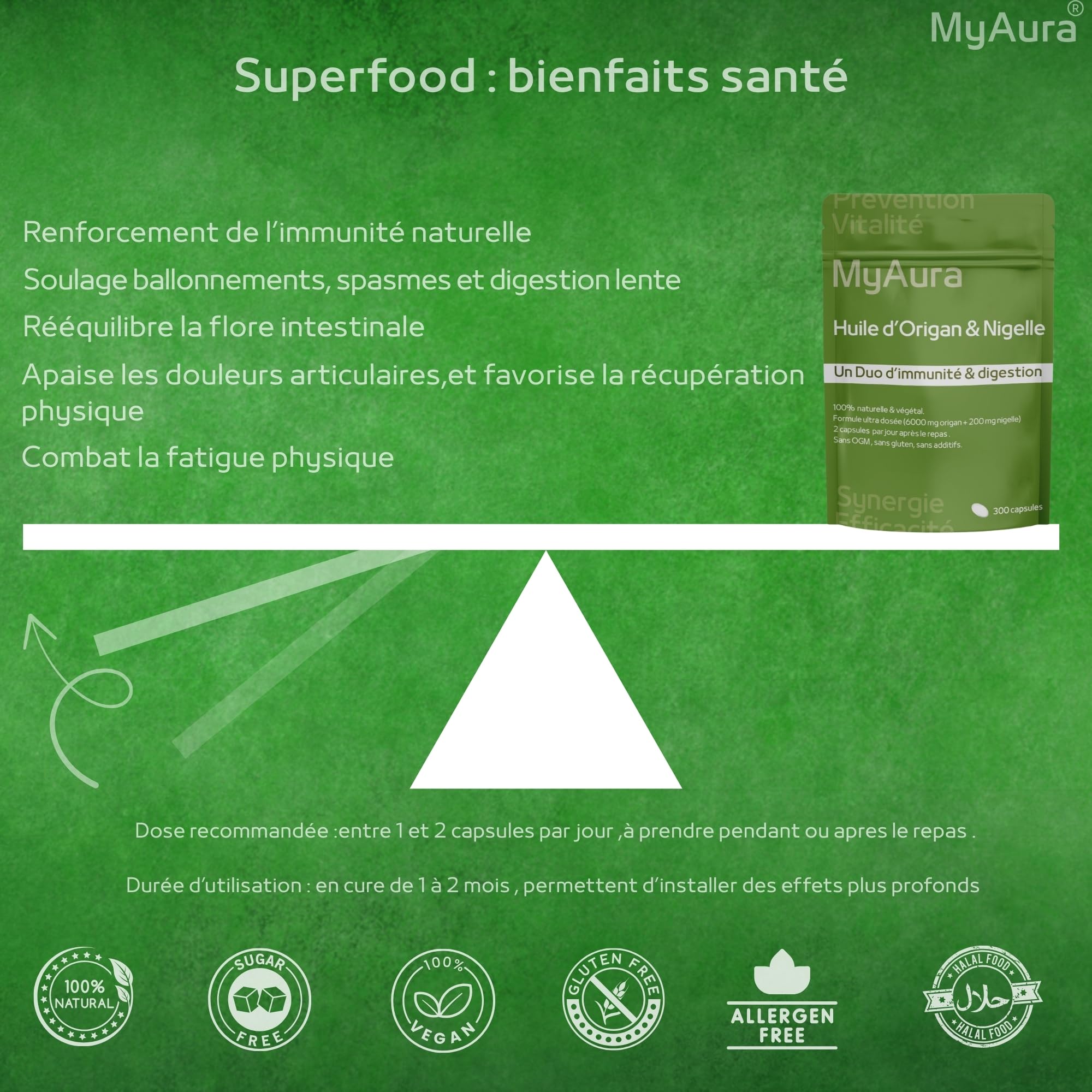 Huile d'origan et nigelle, Huile d'origan,Huile de nigelle,300 capsules,Disponibilité en phramacie,haute concentration,Renforcement immunitaire,Soutien digestif, Marque française
