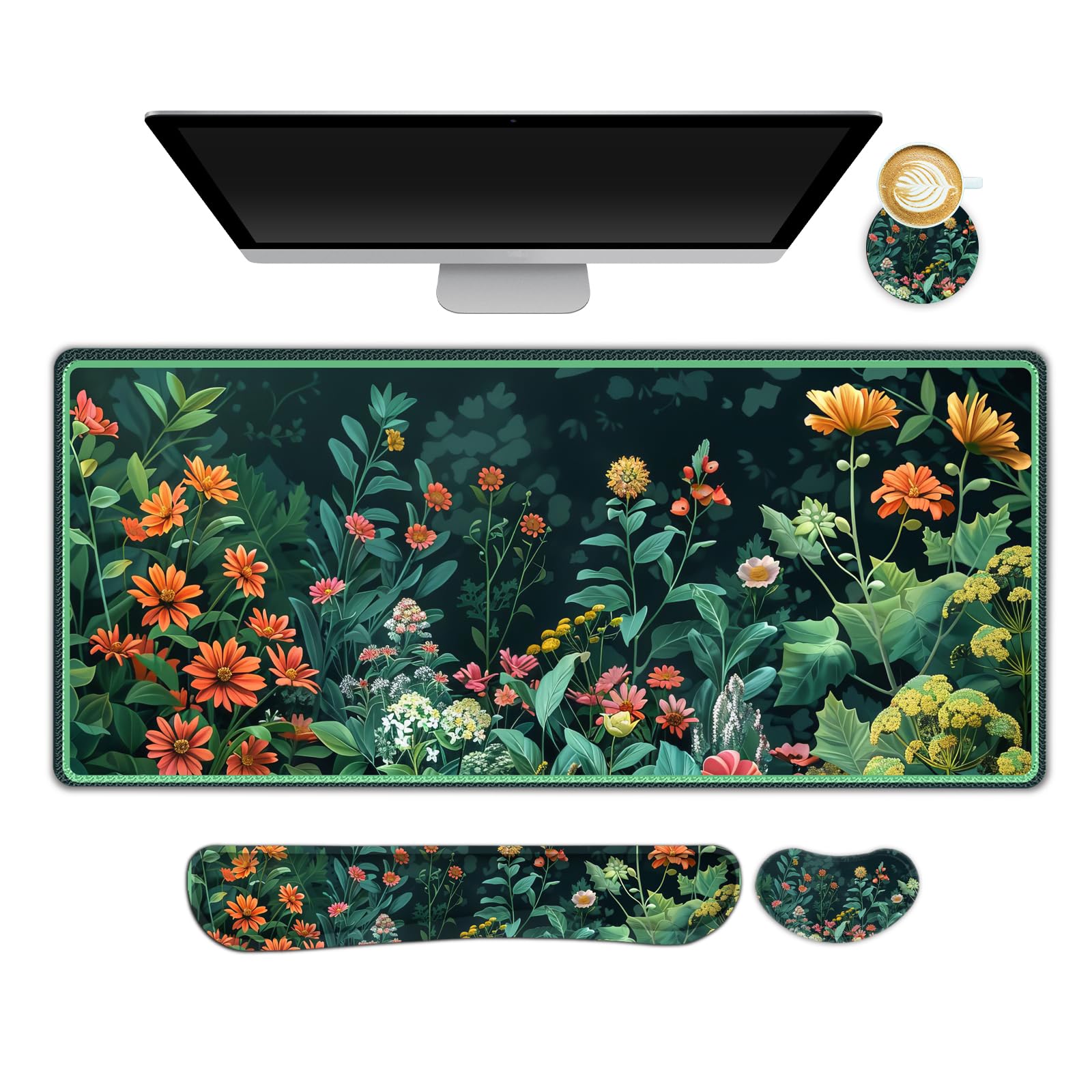 Lauspuck Desk Mat for Keyboard and Mouse, 4 in 1 Desk Pad, Ergonomic Mouse Pad Wrist Support, Keyboard Wrist Rest Set, Large Gaming Mouse Pad with