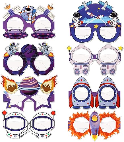 Miniatura 1 de Space Paperboard - Lentes para cabina de fotos, 8 lentes de papel de astronauta, decoraciones de anteojos de fiesta para suministros de fiesta de