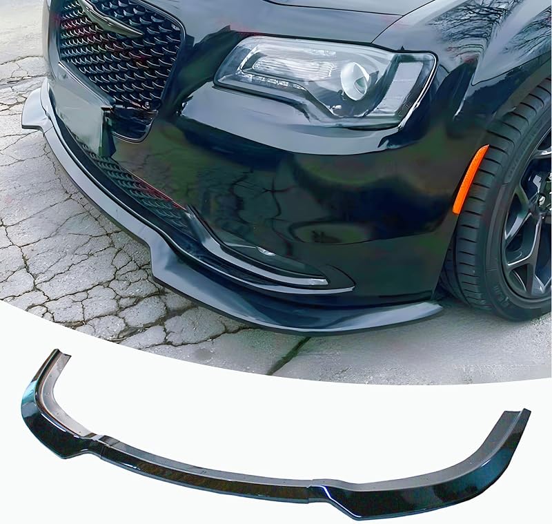 Alerón divisor de labio delantero para accesorios Chrysler 300 2015-2023 | (para 300C, 300S, Limited, Touring) Negro brillante, material PP, modificaciones de apariencia limpia y agradable, apariencia agresiva, fácil instalación