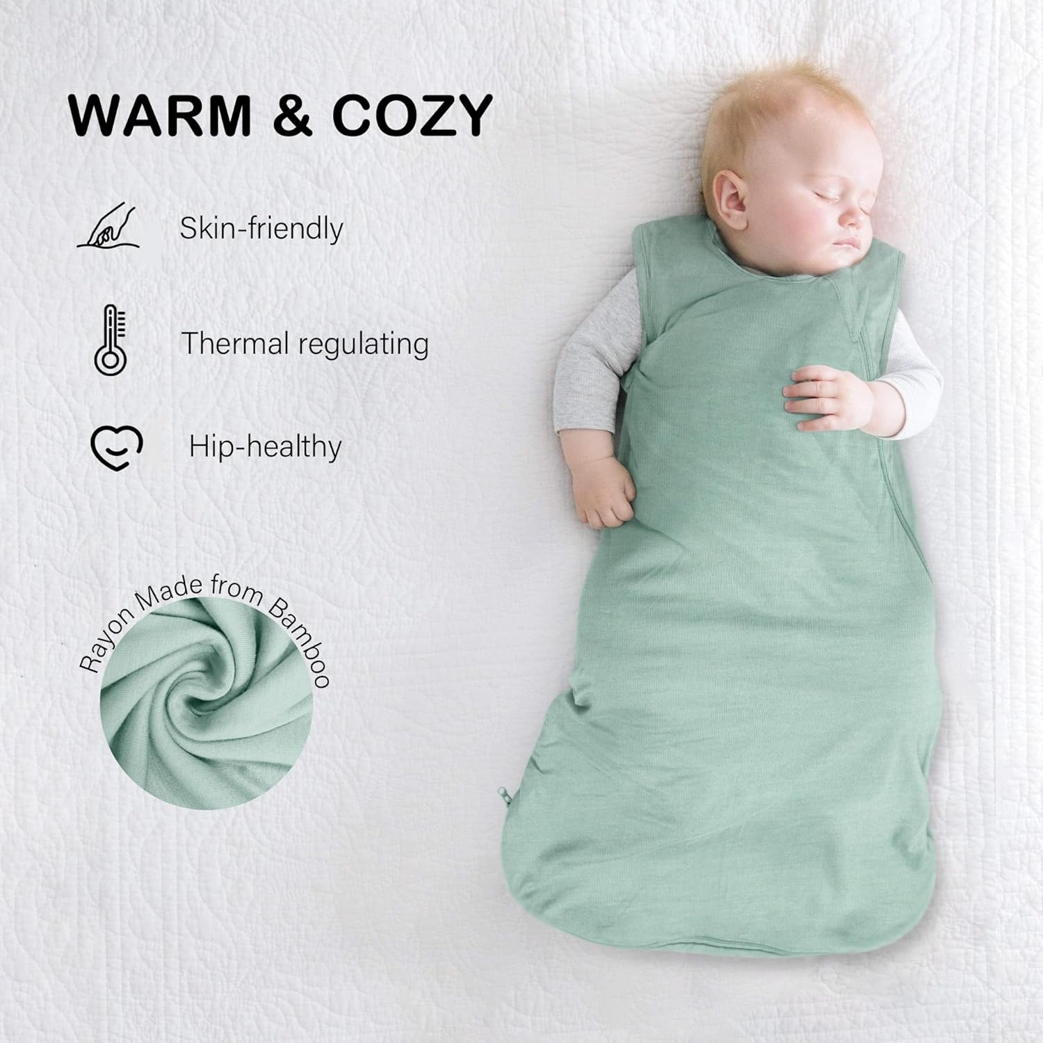 MEXXI Sleep Sack 1.0 TOG, Rayon Made from Bamboo Sleep Sack, Ultra Soft Wearable Blanket for Baby with 2-Way Zippers - Image 2