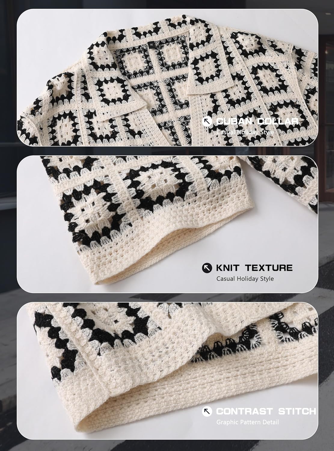 Mens Grunge Y2K Crochet Button Down Shirt Lightweight Streetwear Mesh Fashion Short Sleeve Concert Festival - Image 7