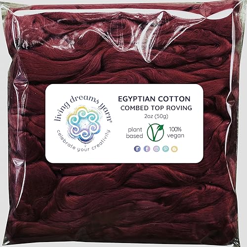 Fibra de algodón para hilar, mezclar, fieltro y arte de fibra. Suave peinado vegano Top Roving. Merlot
