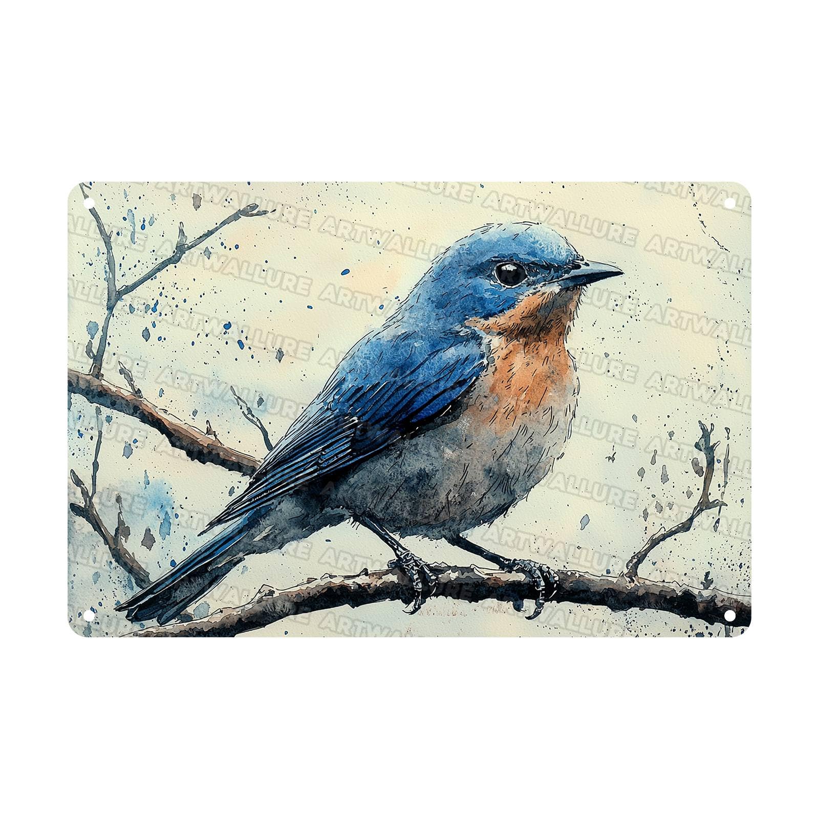 Vintage Bluebird Watercolor Metal Sign Rustic Home Decor Tin Plaque Retro Kitchen Wall Art 8X12Inch