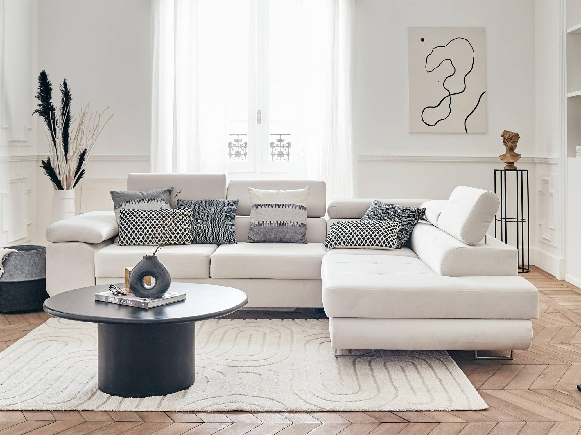 Bestmobilier Pablo - canapé d'angle Droit - 5 Places - Convertible avec Coffre et têtières réglables - en Velours