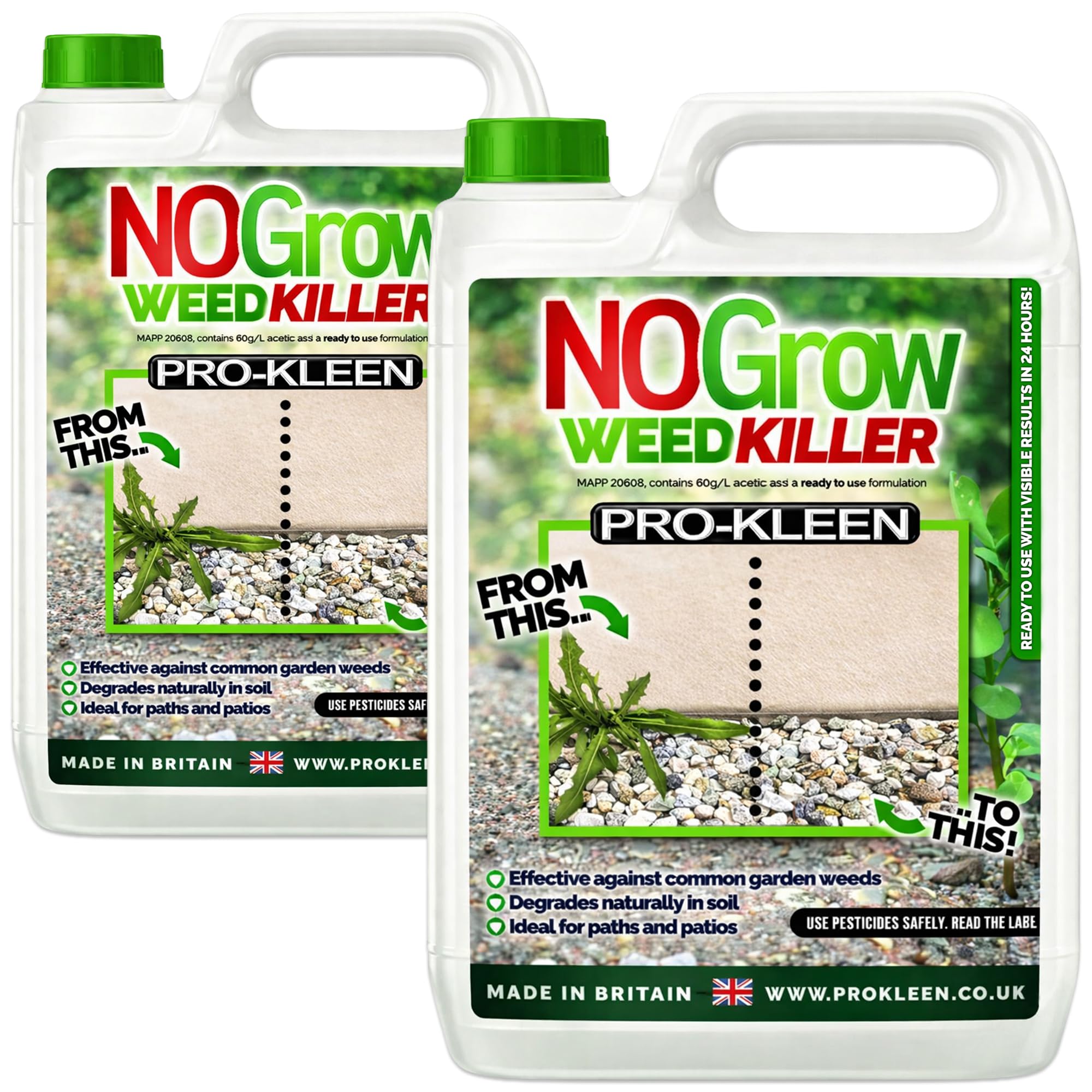 Pro-Kleen NOGrow Weed Killer 10L, See Results In Hours, Double Strength, Glyphosate Free, Kills Moss, Effective on Annual and Perrenial Weeds, Eco-Friendly, Organic, Children and Pet Safe Once Dry