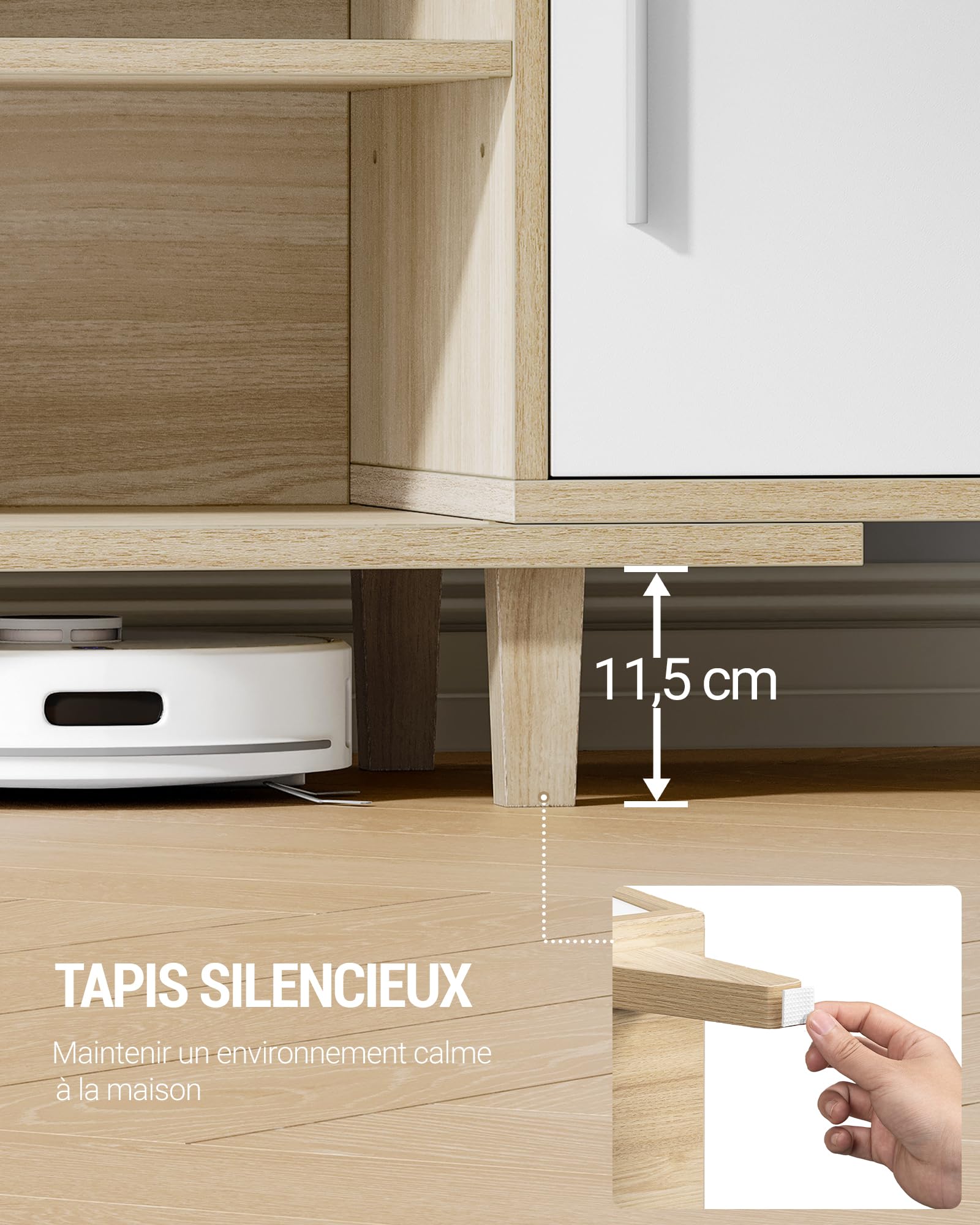 Hzuaneri Meuble TV, Banc TV pour Télévisions 65 Pouces, Blanc-Chêne
