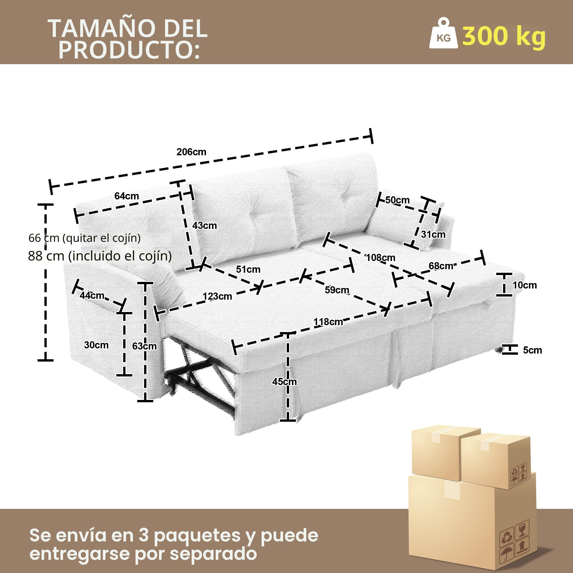 Sofá Cama Multifuncional Con Chaise Longue Intercambiable - Extensible, Asiento de Almacenamiento, Forma de L, Esquinero Para Sala de Estar (Gris)