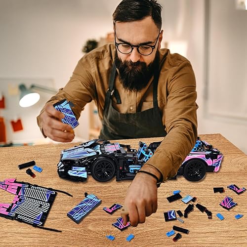 Miniatura 4 de Bloques de construcción de autos deportivos de 1329 piezas, kits de juguetes para niños o adultos, juego de construcción de modelos de autos de