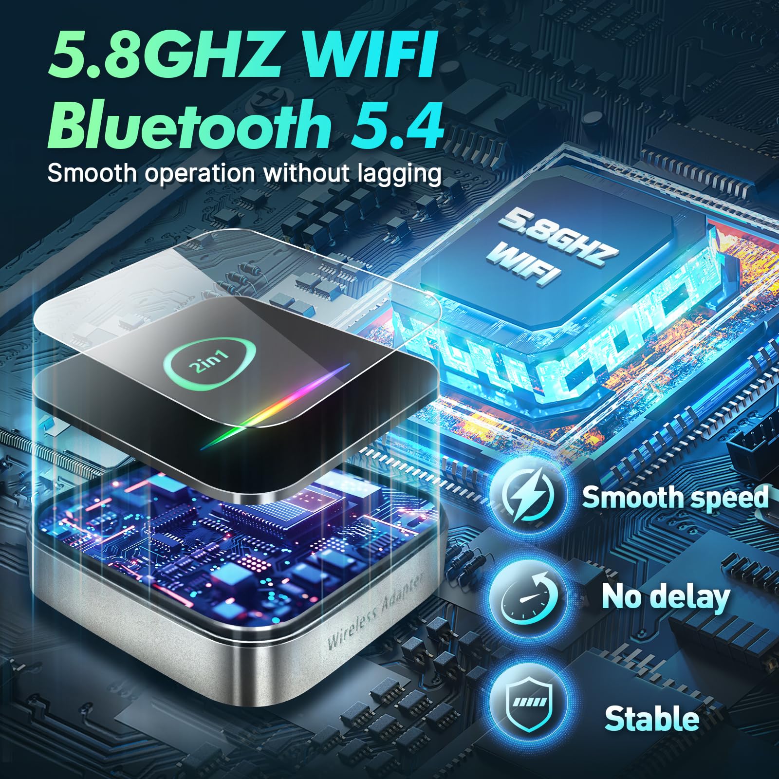 Bezprzewodowy adapter CarPlay 2 w 1 / adapter samochodowy z systemem Android 5,8 GHz połączenie WiFi Bluetooth, konwertuj przewodowy na bezprzewodowy, Plug & Play Dongle Car Play do