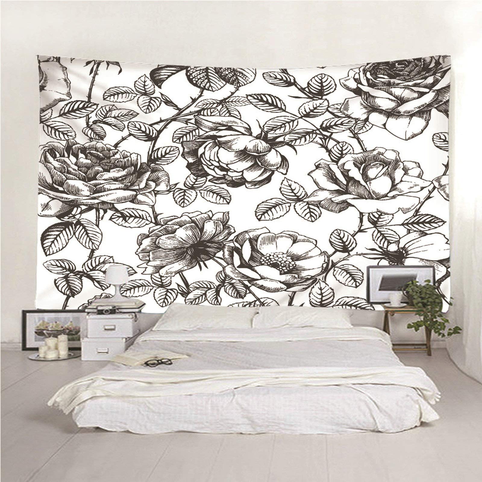 Banemi Gobelin 3D, Trippy sypialnia gobelin czarny biały kwiat róży dekoracje domowe poliester 260 x 240 cm