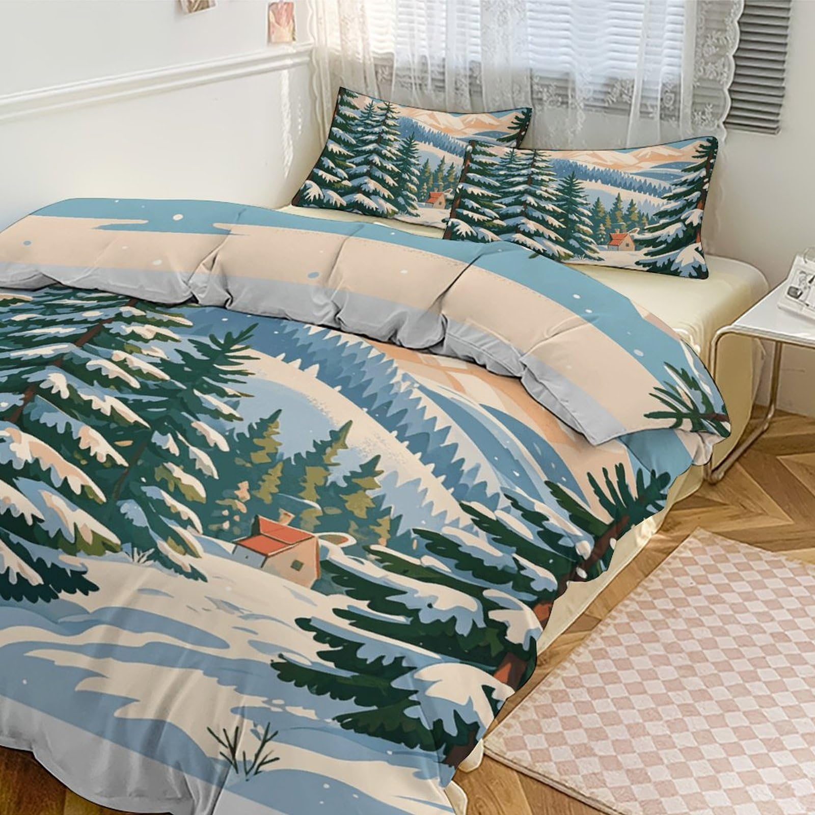 Parure de lit 3 pièces couette pour grand lit couvre-lit épais paysage d'hiver