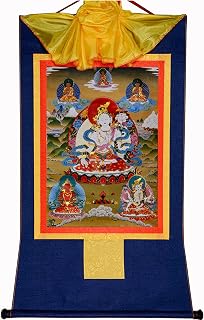 Gandhanra White Tara Thangka Tibetan Thangka Art - Hot Stamped Buddha Tapestry for Zen Home Decor, Meditation, Spiritual Relaxation, and Peace