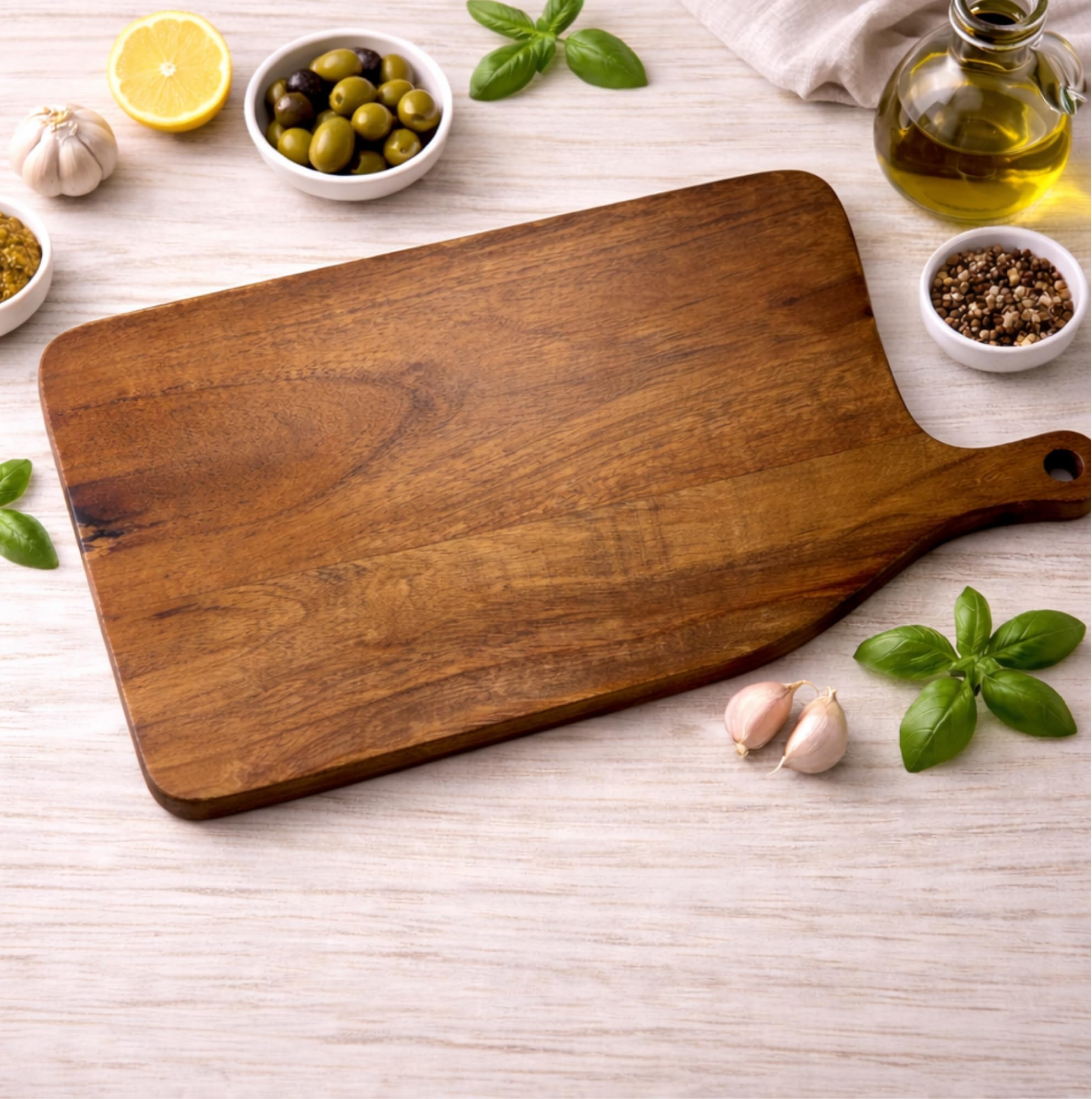 Handcrafted Solid Acacia Wood Reversible Cutting and Chopping Board, Serving Platter Tray, Natural Brown, (Size: 33x23x1.9 cm), Food-Safe, Knife-Safe