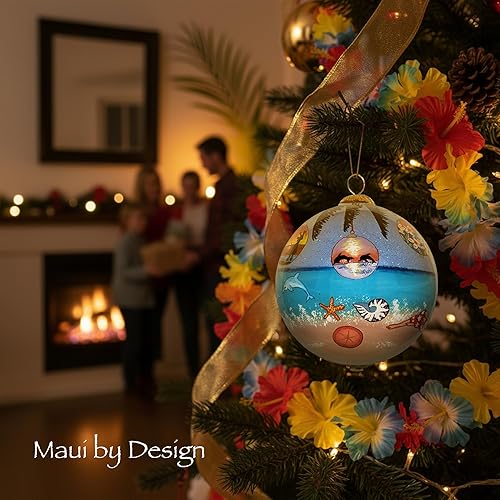 Miniatura 26 de Hawaiian Beach Life - Adorno hawaiano coleccionable de cristal pintado a mano con caja de regalo NB/H Beach Life,Corales y tortugas marinas,Puesta