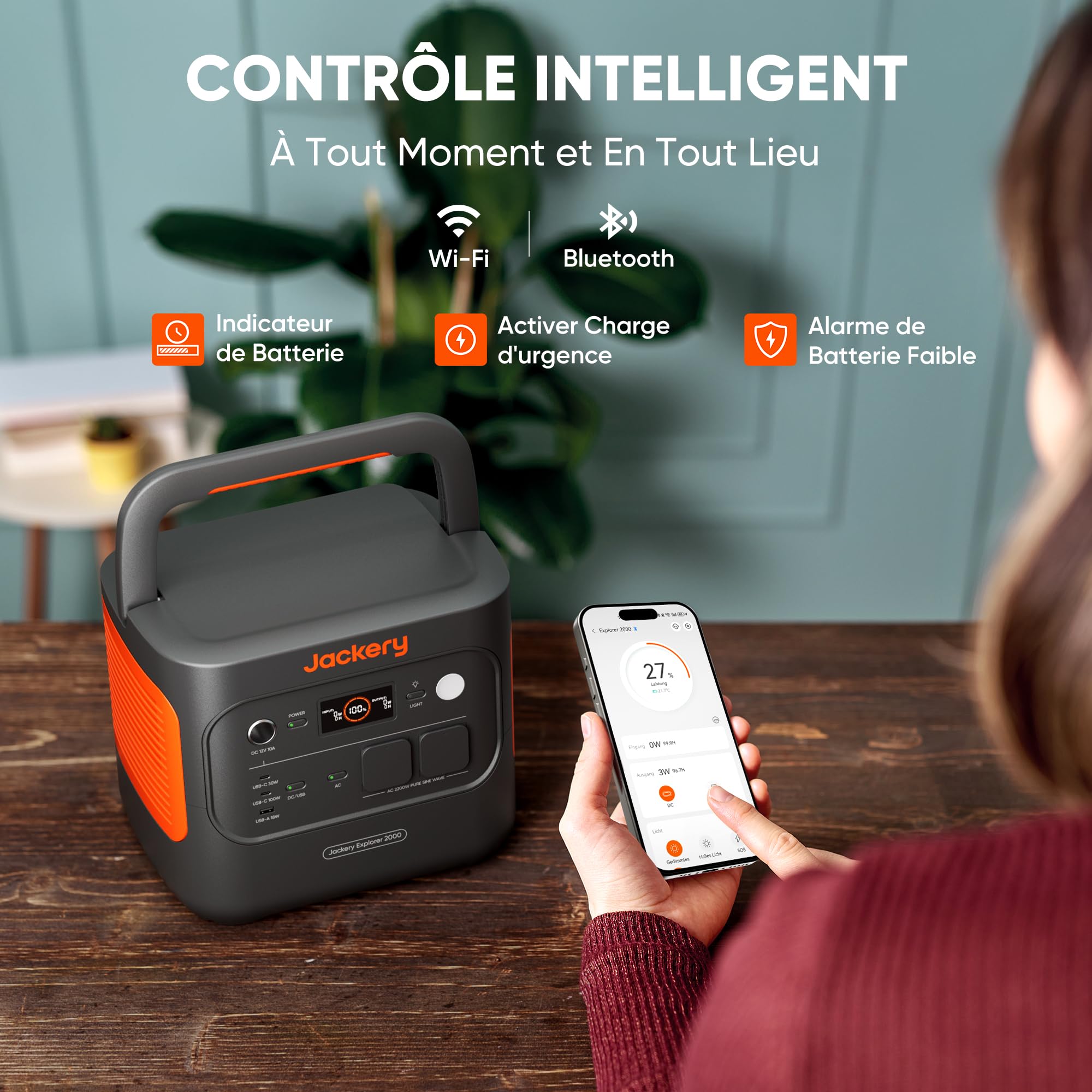 Jackery Explorer 2000v2 Générateur Électrique Portable, 2042Wh LiFePO4 Batterie, 2200W Grande Puissance (Max 4400W) Générateur Solaire, Charge Rapide de 0-80% en 52 Min pour Camping, RV, Urgence