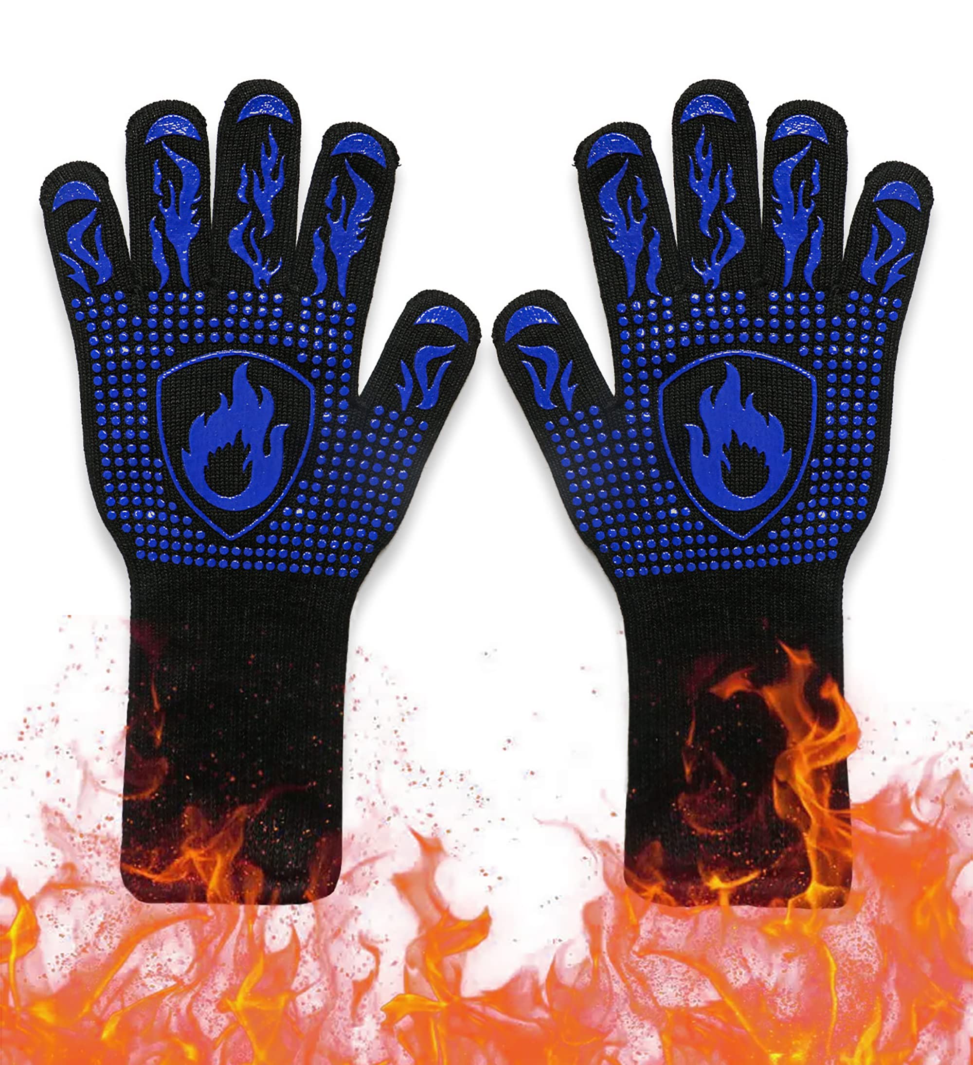 Guantes de horno para barbacoa, resistentes al calor, antideslizantes, de silicona, para asar, cocinar, hornear, freír, cortar (azul)