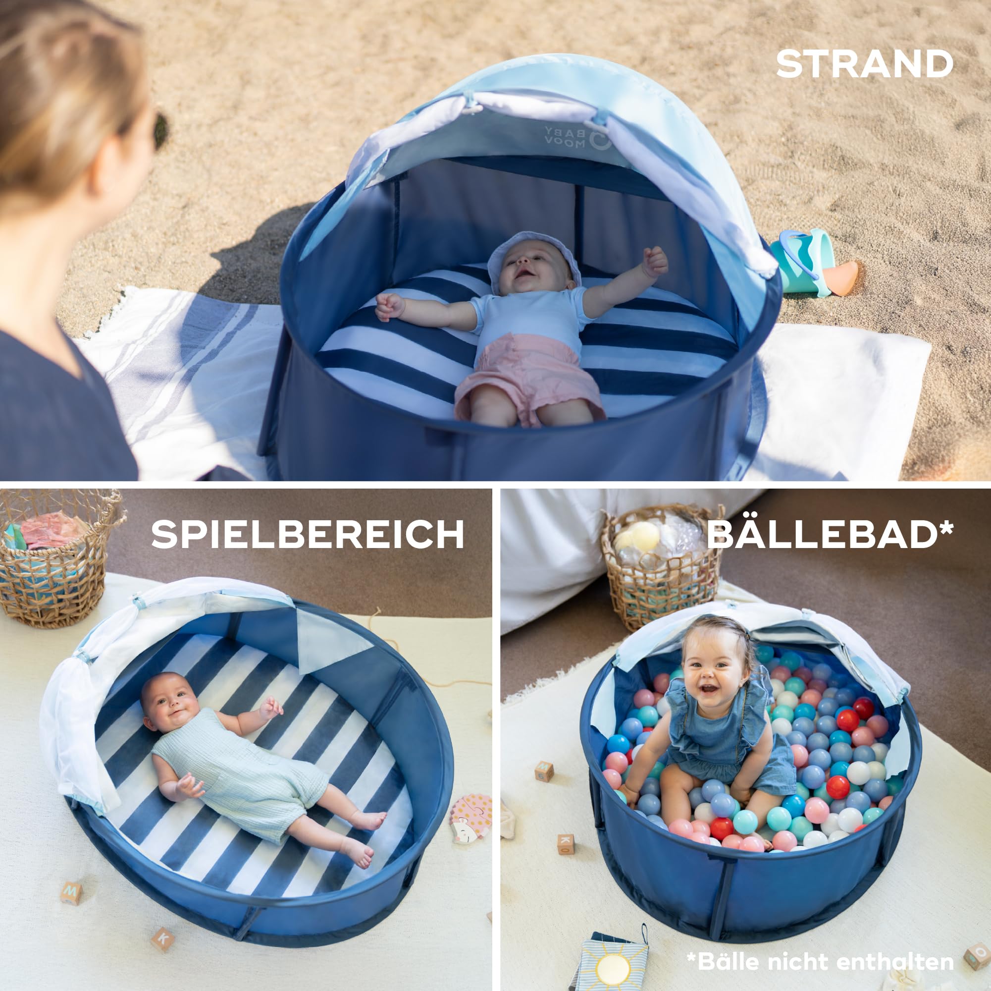 Babymoov Spielzelt Babyni mit UV-Schutz 50+ - 2-in-1 Babyzelt & Reisebett, Faltbares Strandzelt mit Moskitonetz und Sonnendach, für Indoor & Outdoor, Matrose