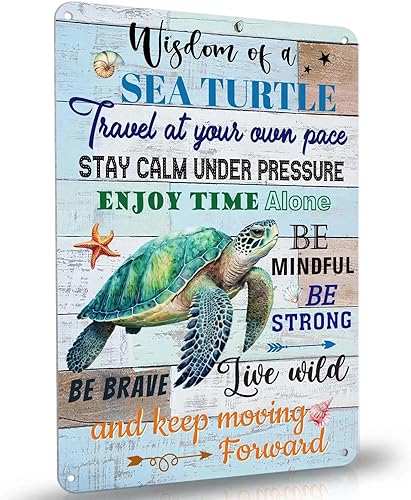 Regalos de tortuga marina para mujeres, decoración de playa costera, letrero de arte de pared de metal, decoración de pared de baño de océano,
