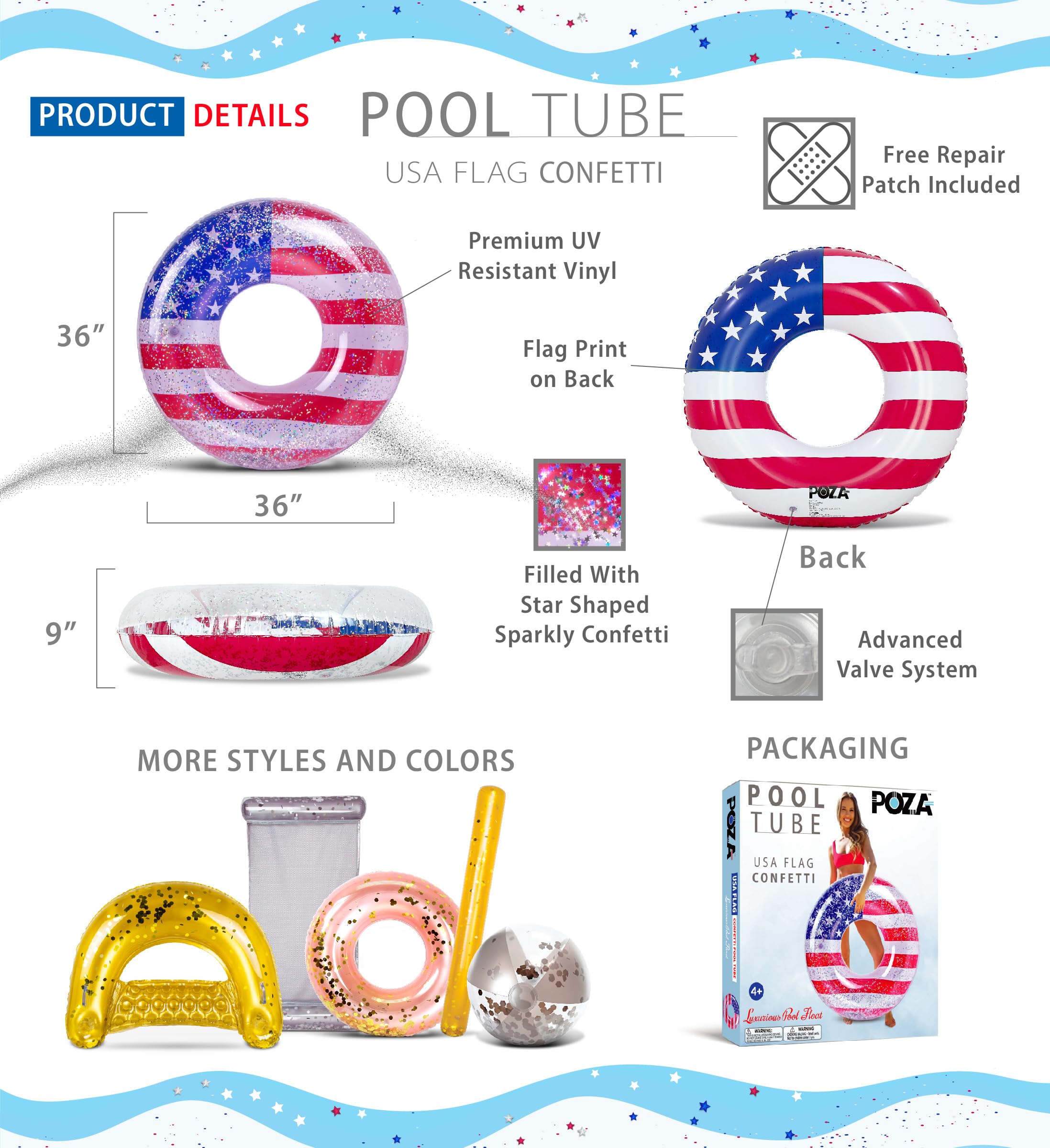 POZA - Rura basenowa z flagą USA