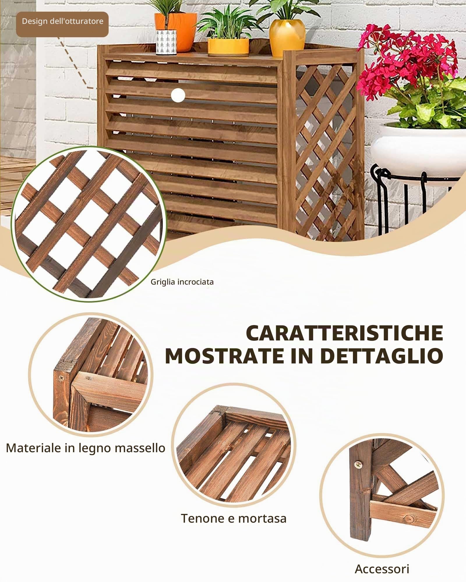 Copri Condizionatore da Esterno in Legno Massiccio, Impermeabile Copricondizionatori Esterni Legno per Decorazione di Terrazze, Balconi E Patio(Medium)