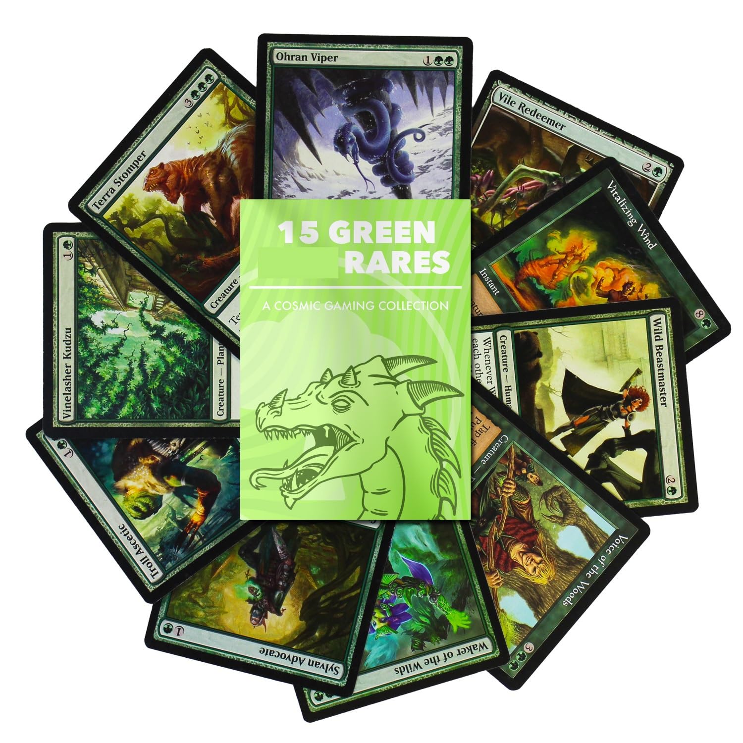 Magic The Gathering Green Rares Booster Pack - 15 Green Rare MTG Cards Gift  Set